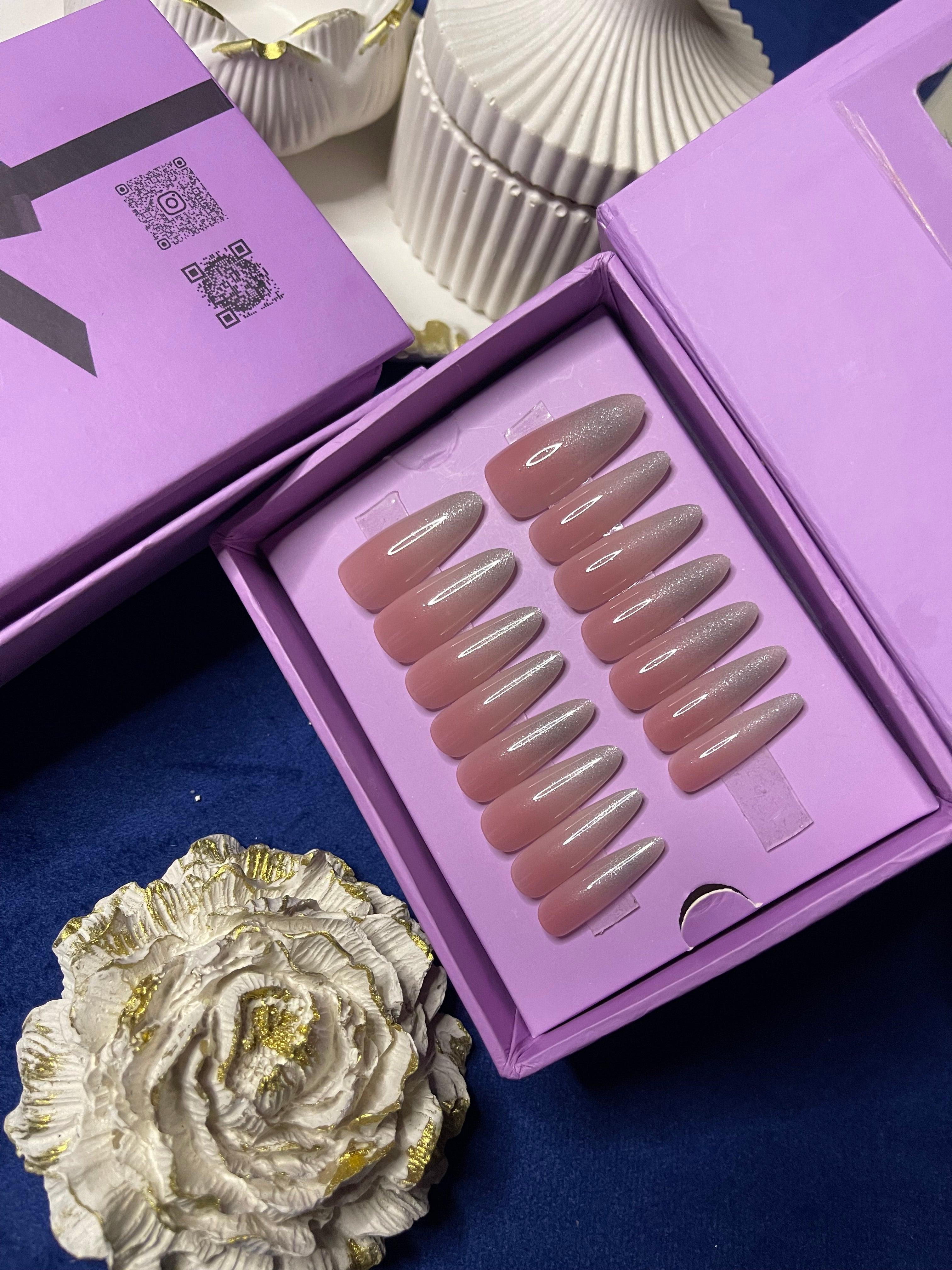 Shimmery White Ombre- Extra Long Almond Press Ons