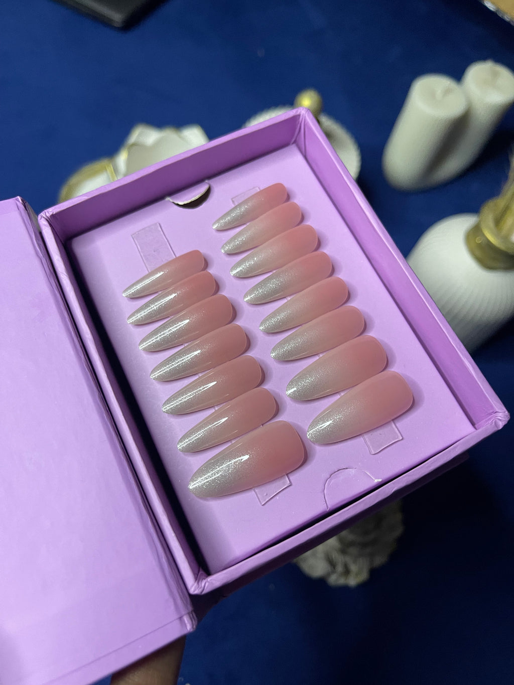 Shimmery White Ombre- Extra Long Almond Press Ons