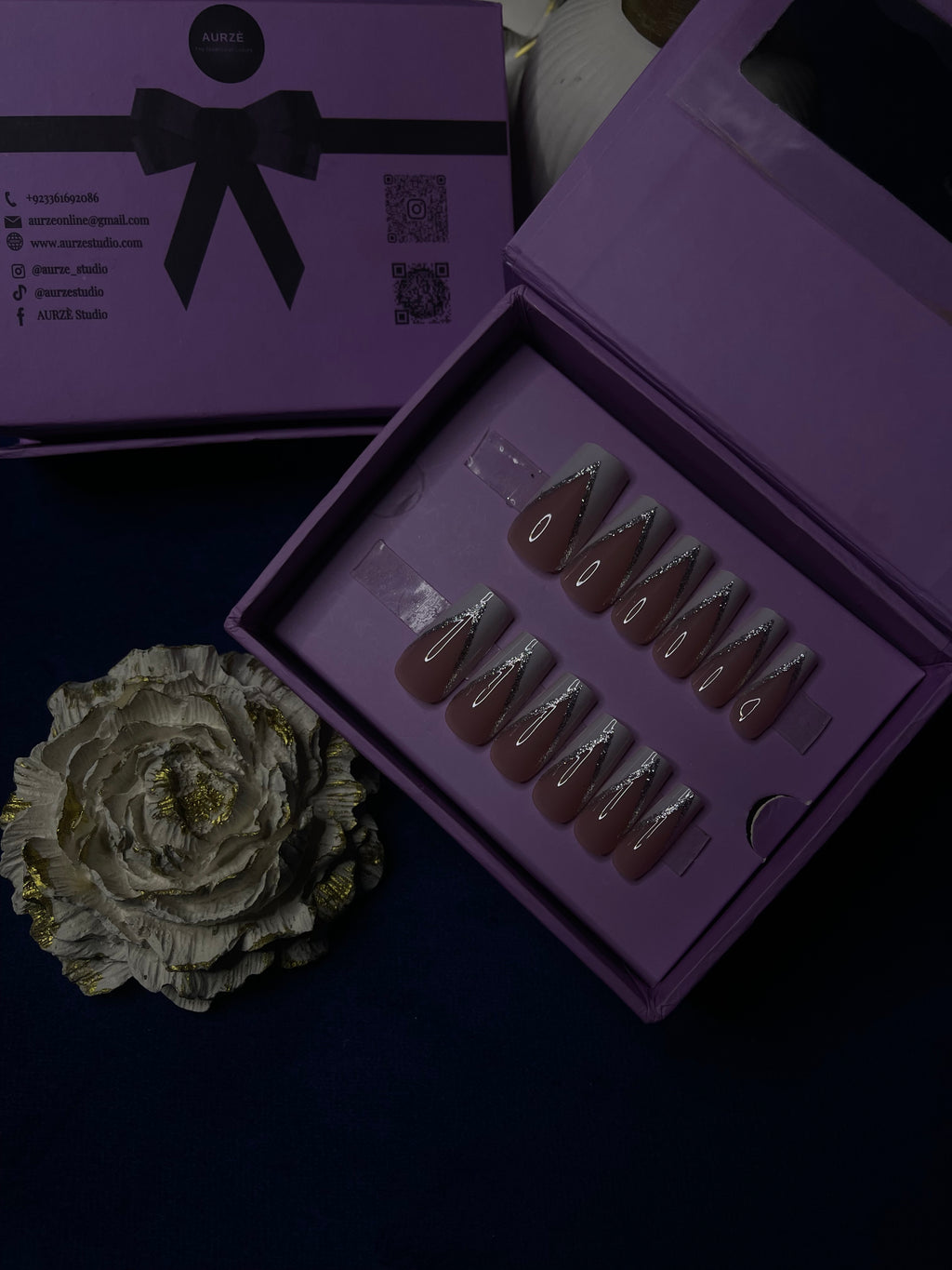 V Cut White Glittery French- Square Press On Nails