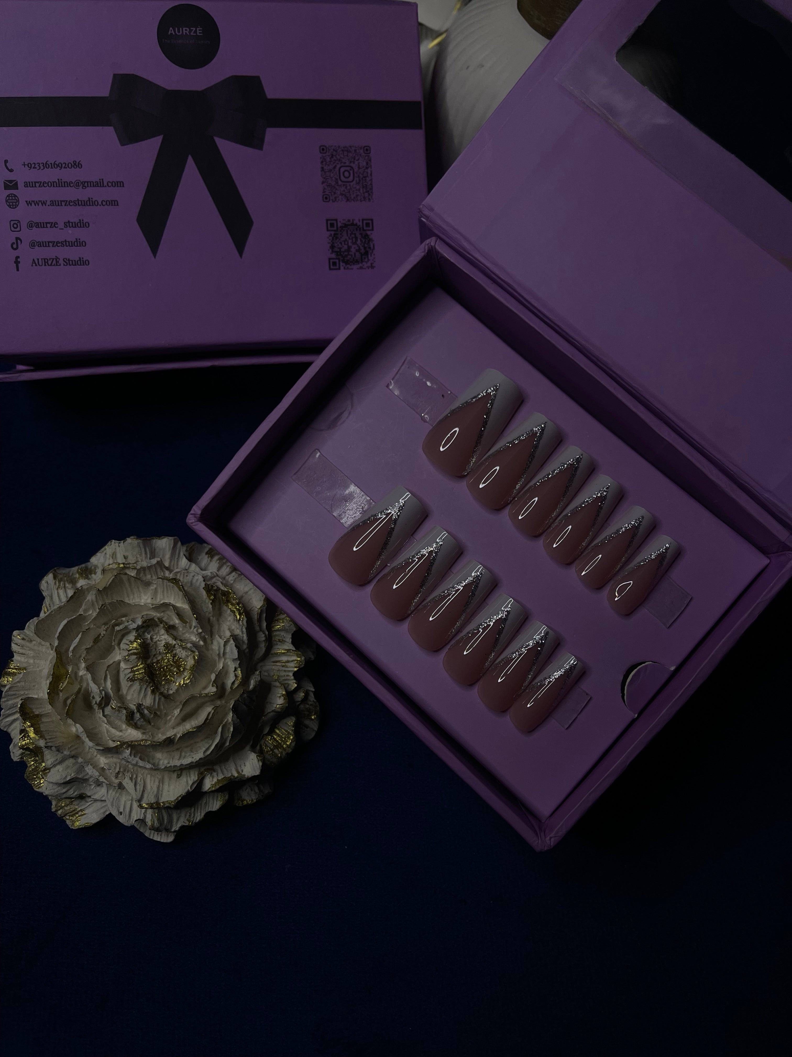 V Cut White Glittery French- Square Press On Nails