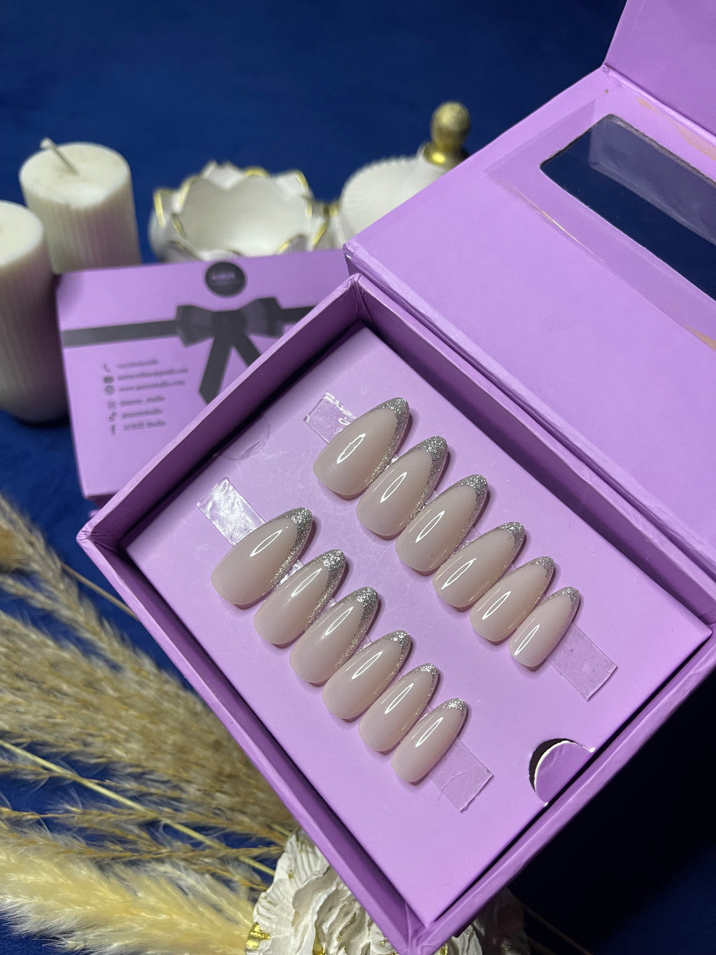 Silver French - Almond Press Ons