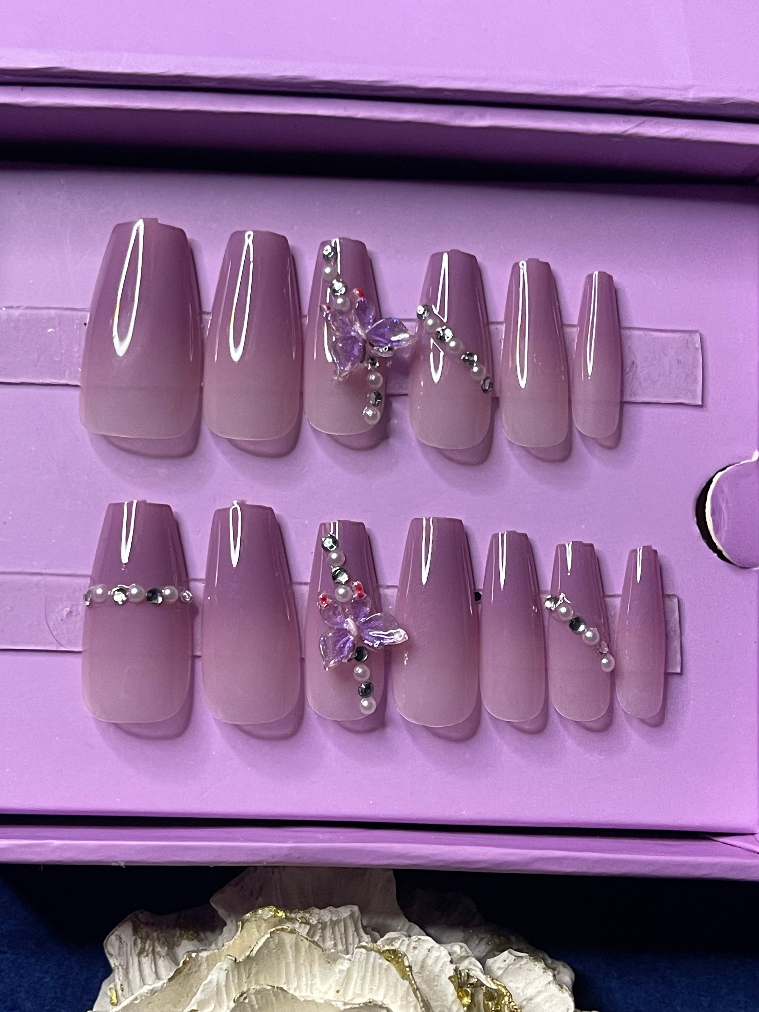 Purple Luxury Ombre- Coffin Press on Nails