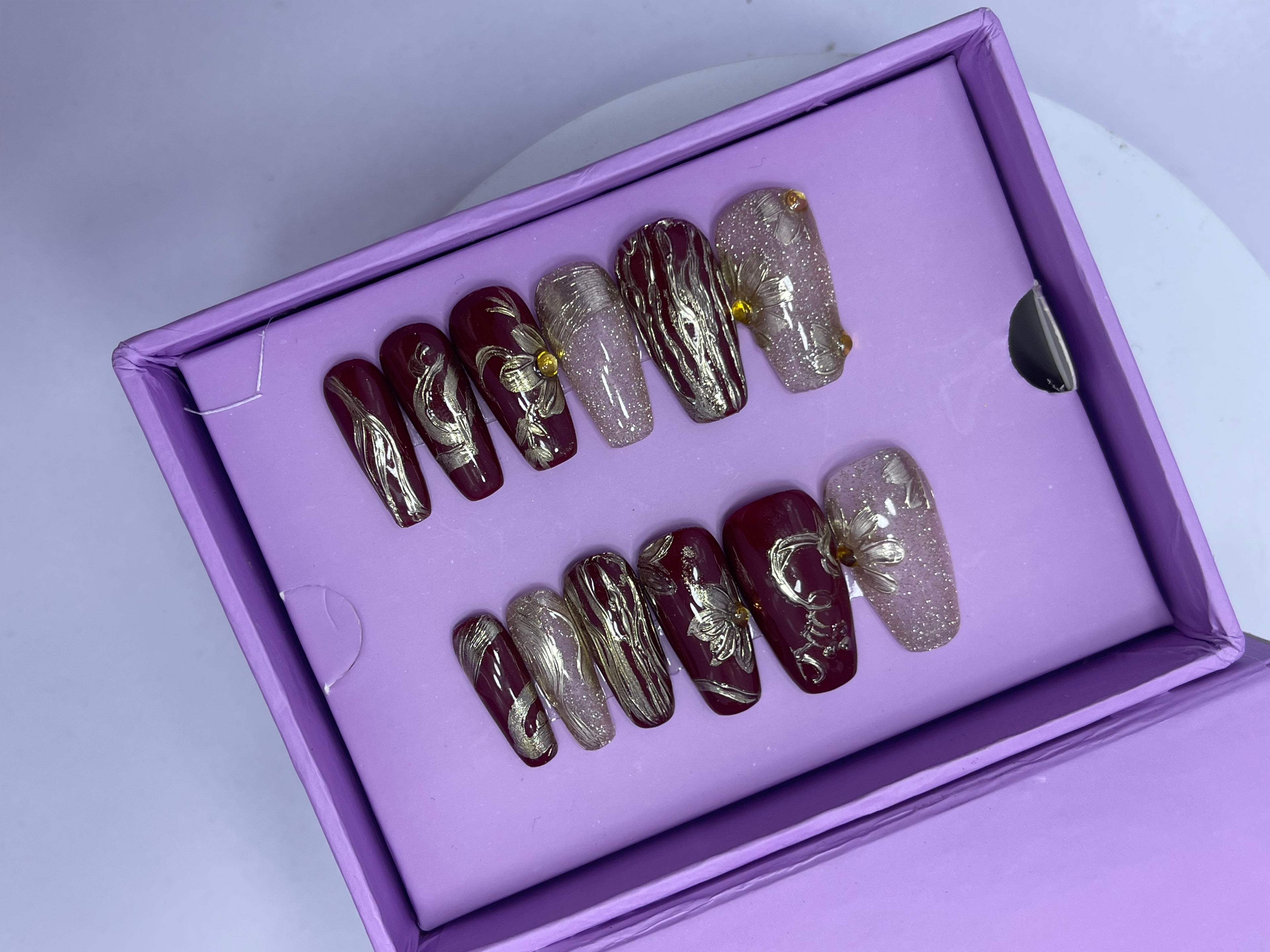 Bridal Red Luxury Nails - Coffin Press On Nails