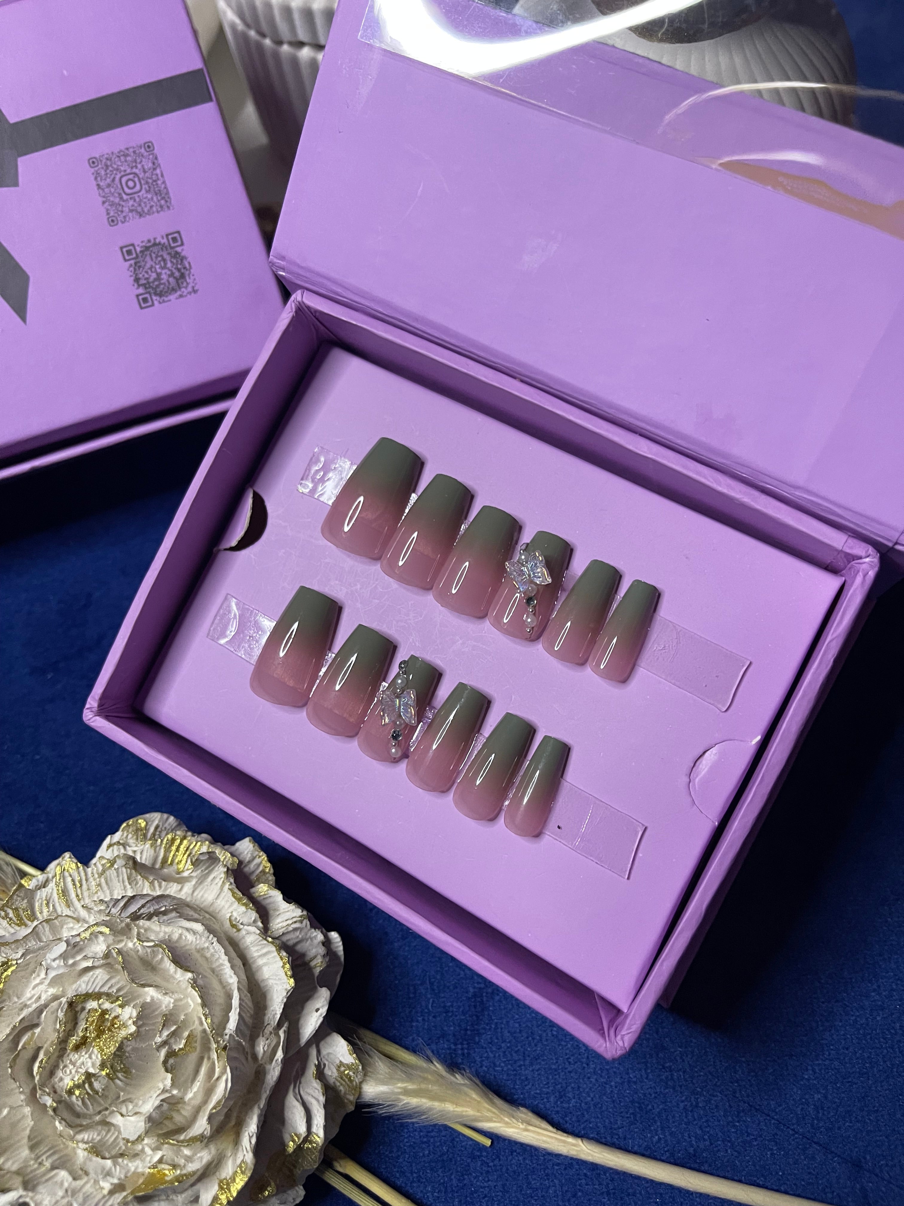 Green Ombre Gems- Coffin Press Ons