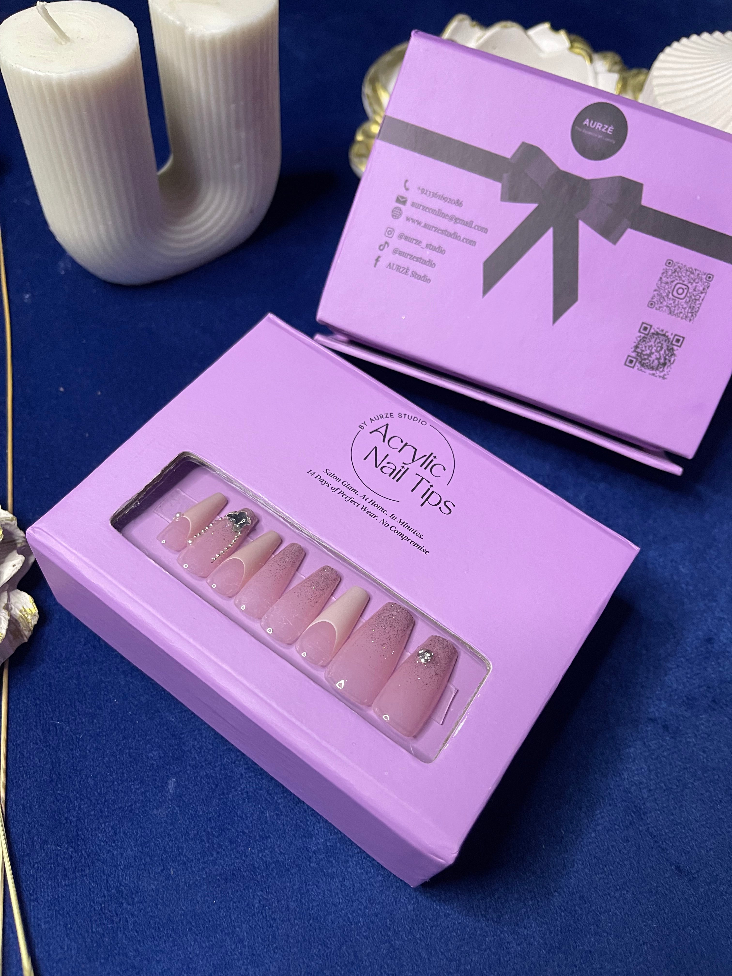 White U French Bow - Medium Coffin Press Ons