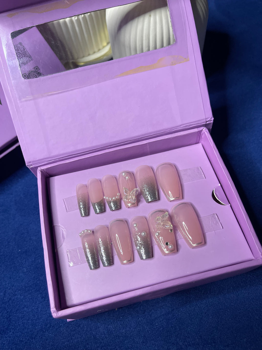 Silver French Chrome- Coffin Press Ons