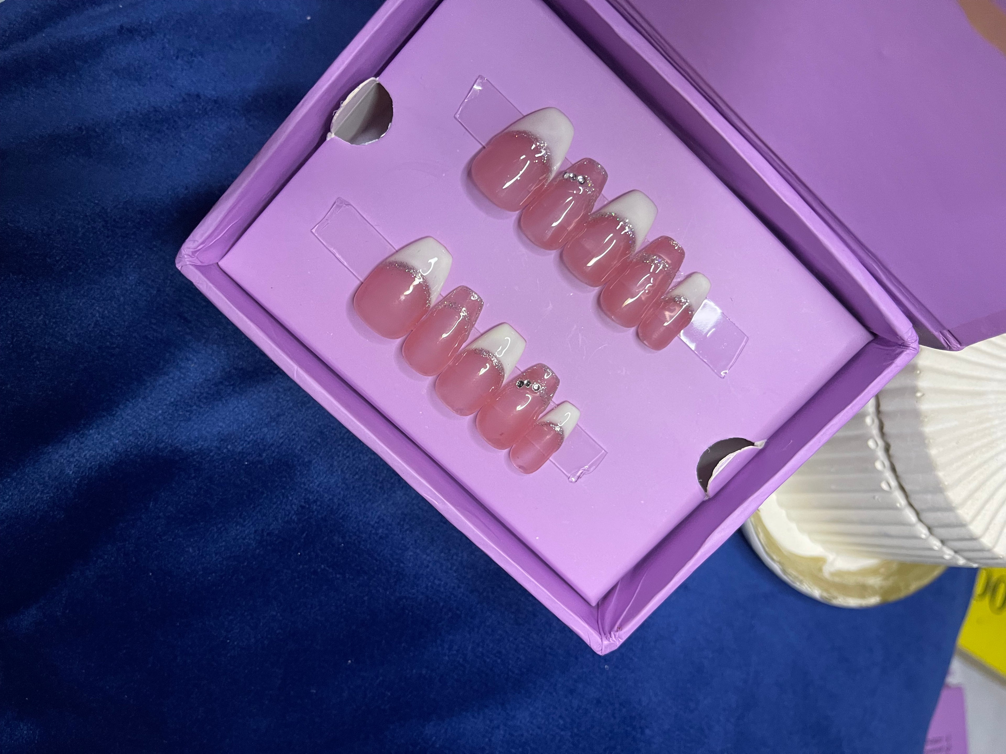 Realistic White Luxury French - Coffin Press On Nails