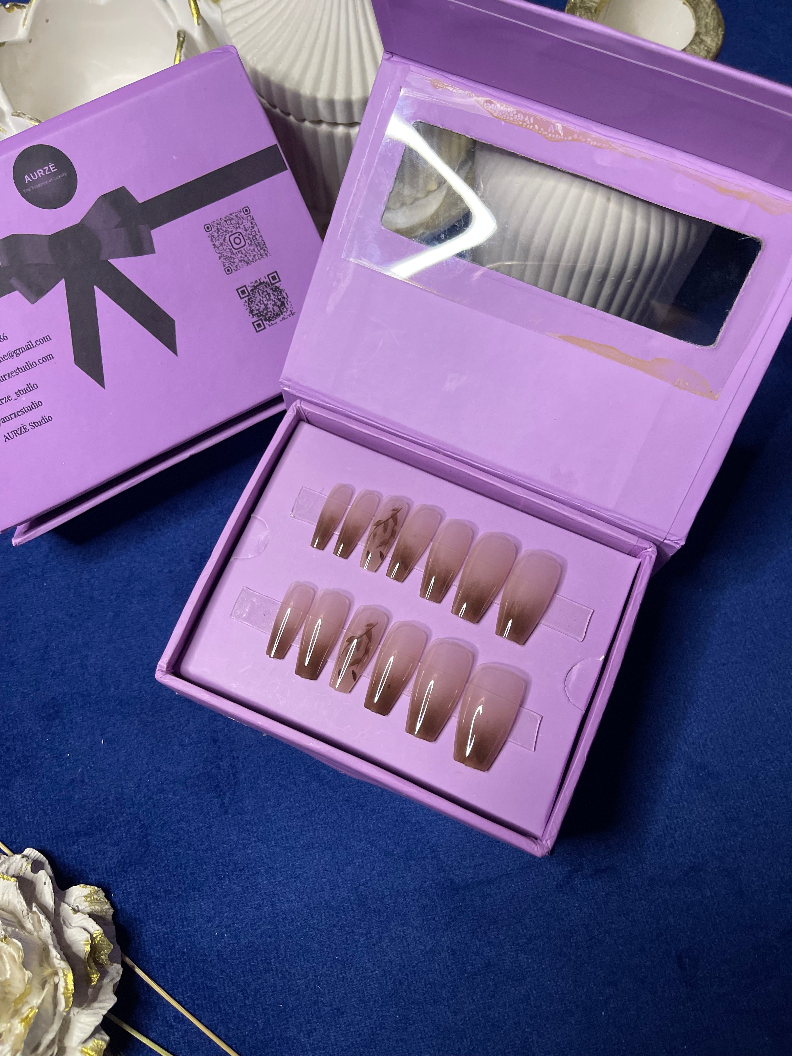 Ombre Brown- Coffin Press Ons