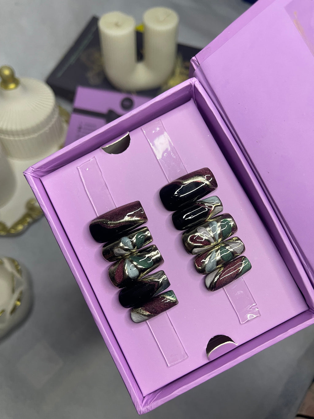 Multi floral Cat Eye - Square Press On Nails