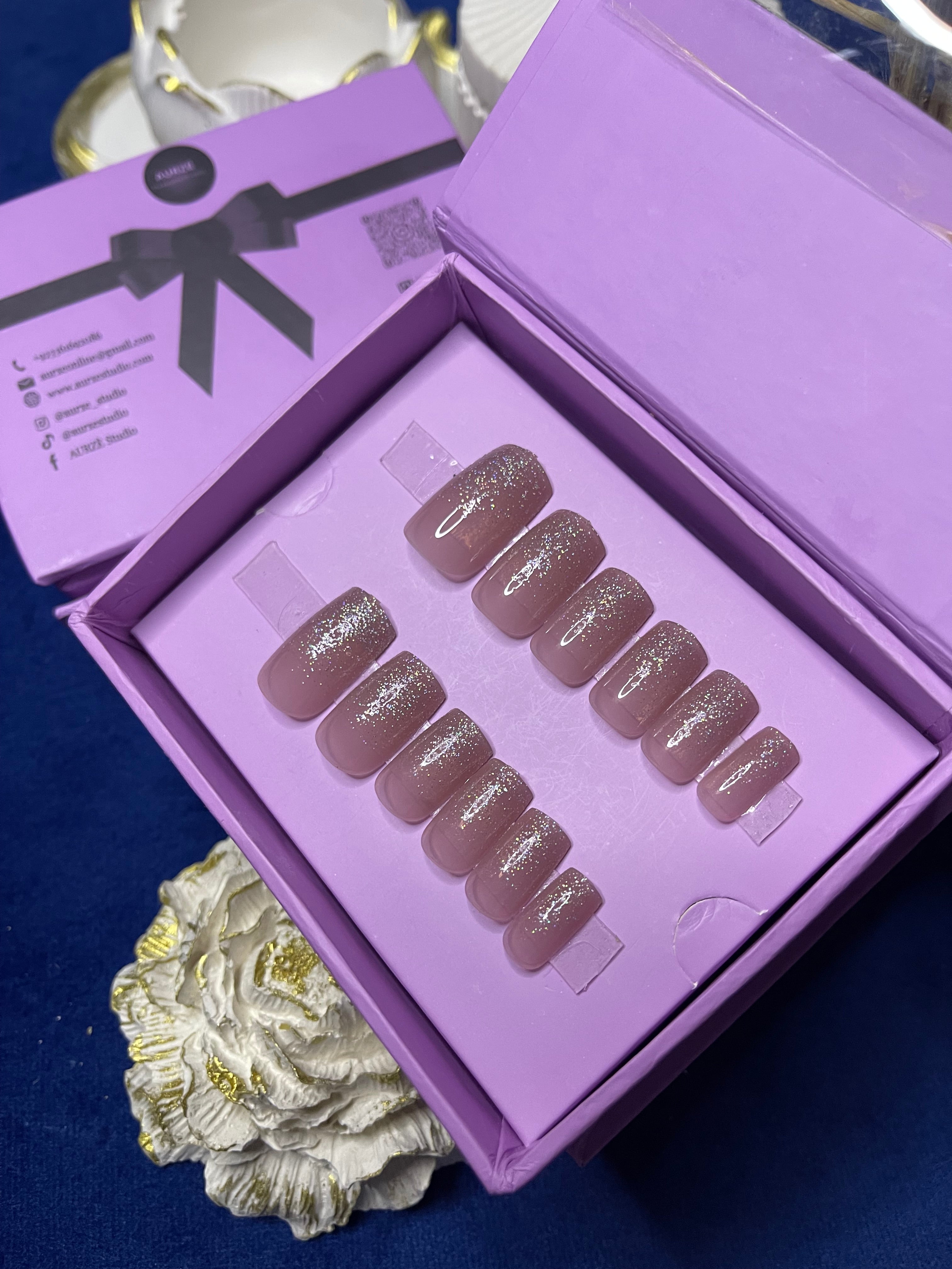 Shimmery Ombre Nude- Square Press Ons