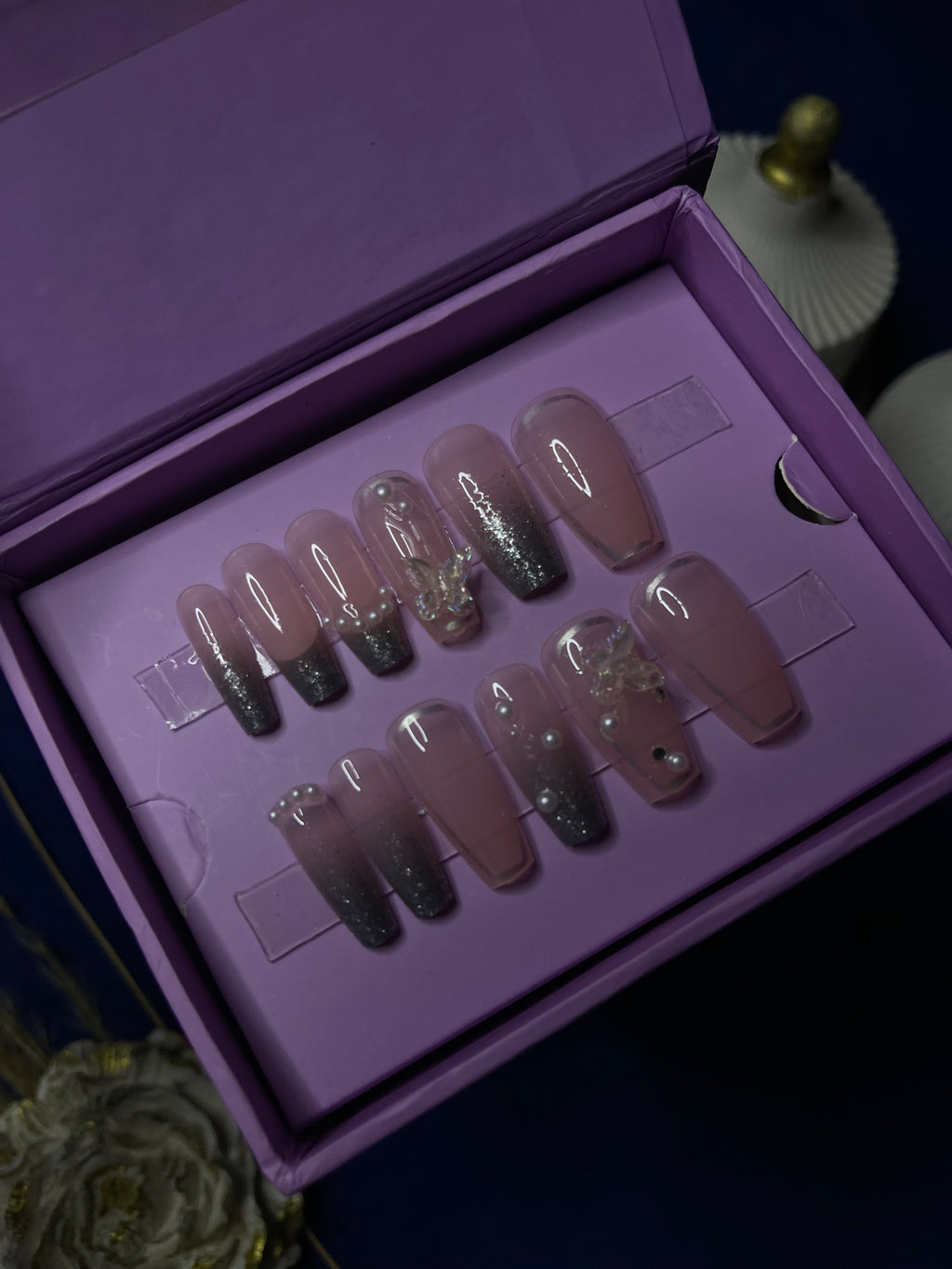 Silver French Chrome- Coffin Press Ons