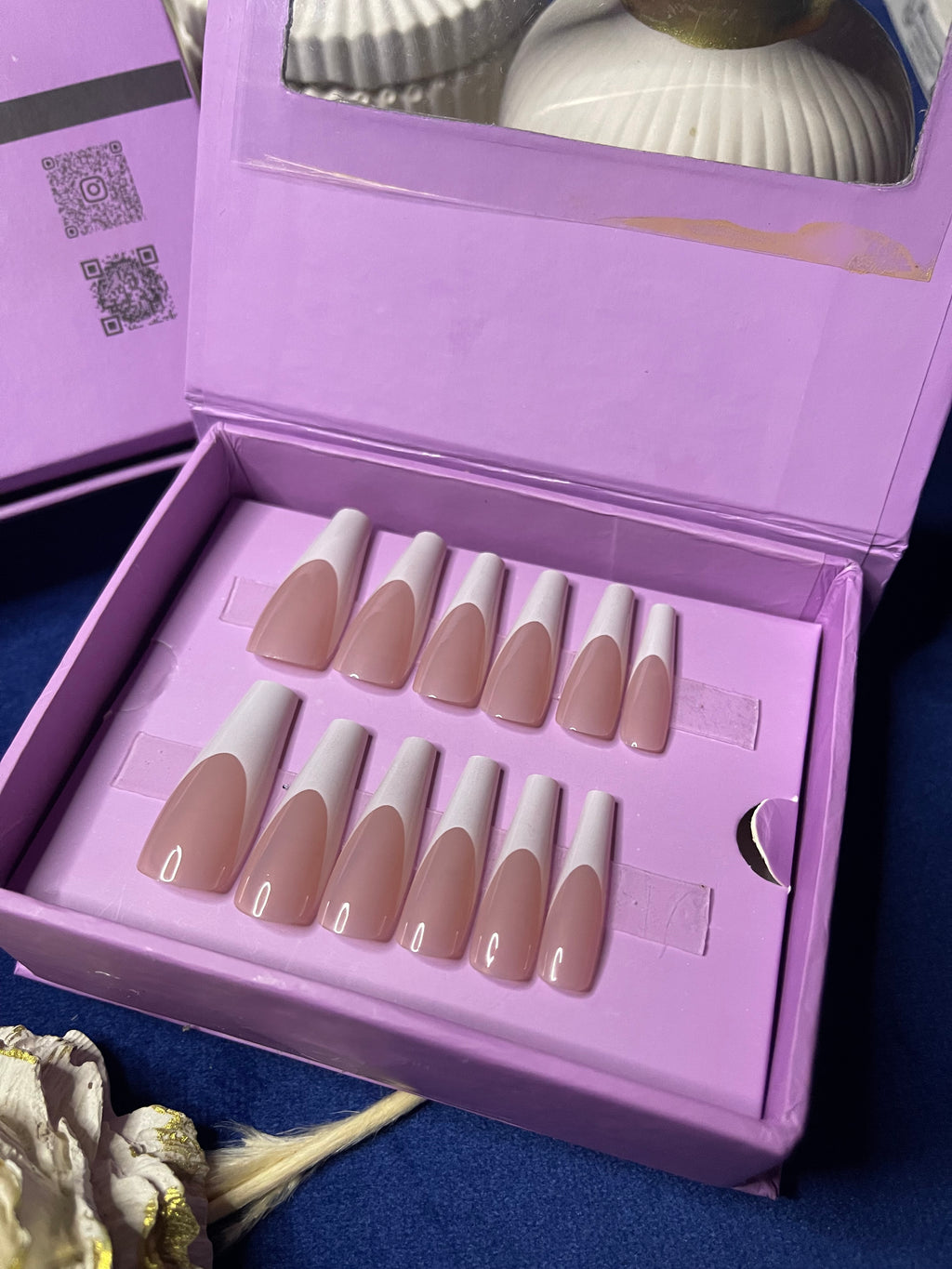 White U French- Coffin Long Press Ons