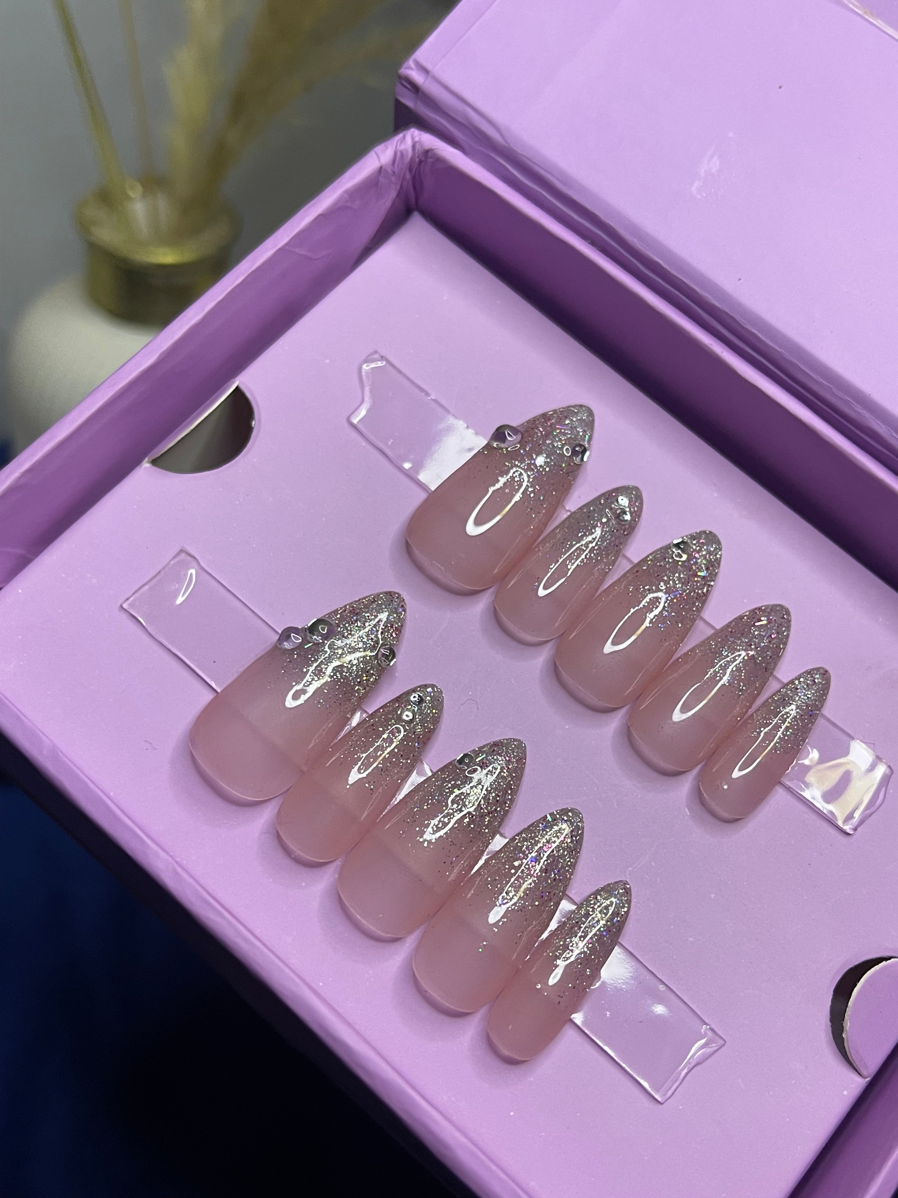 Realistic Glittery Ombre - Stiletto Press On Nails