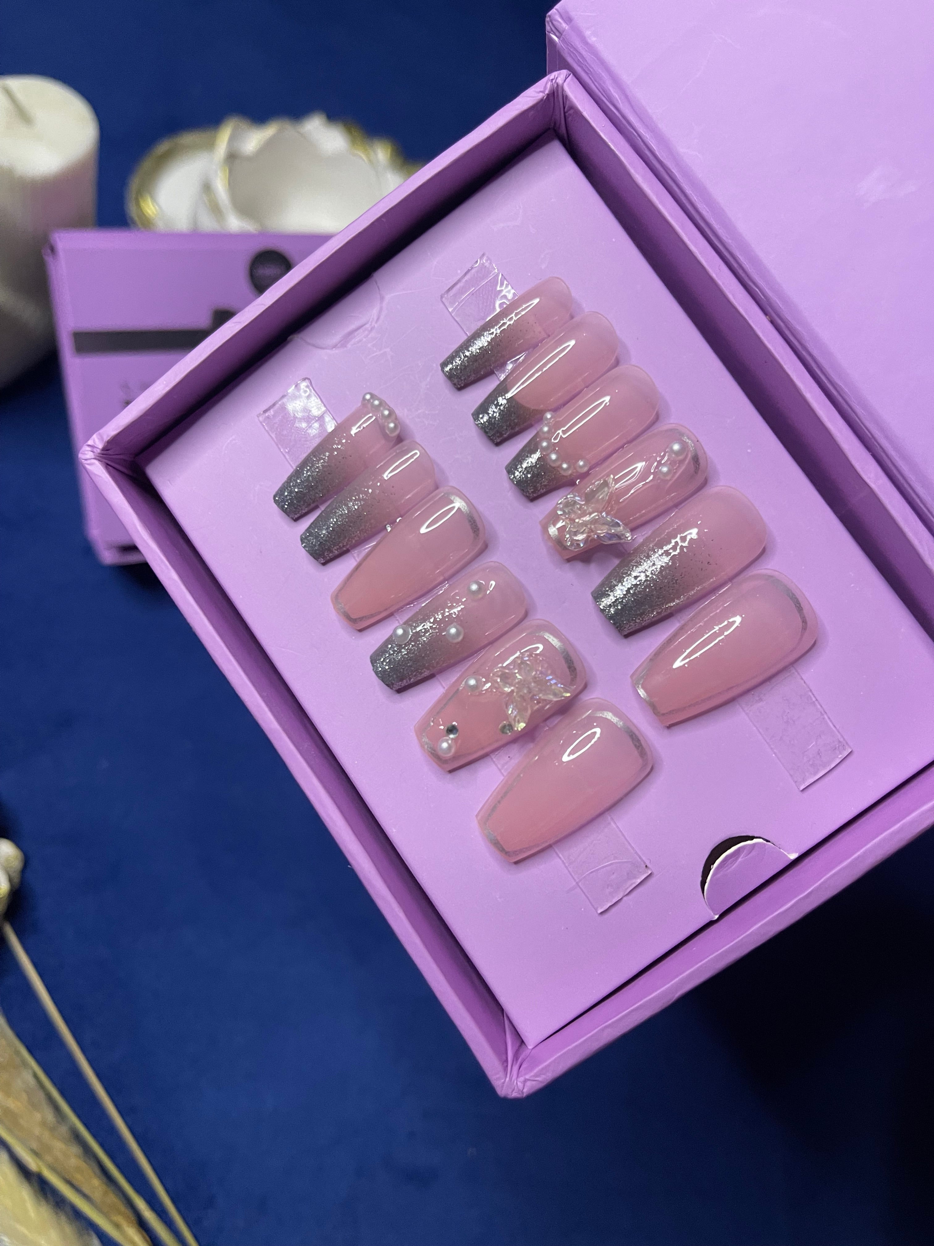 Silver French Chrome- Coffin Press Ons