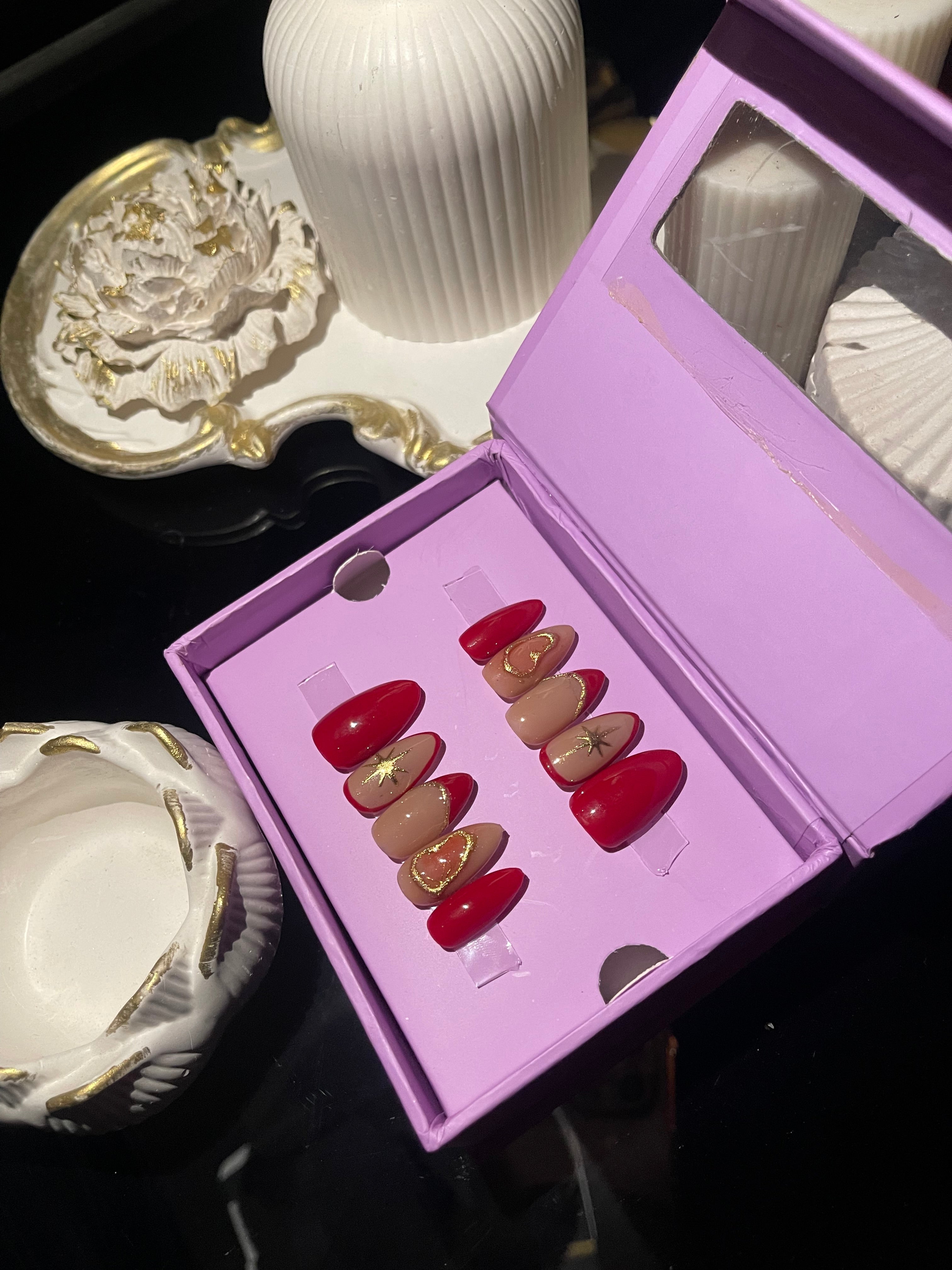 Red Bridal Glam - Almond Press Ons