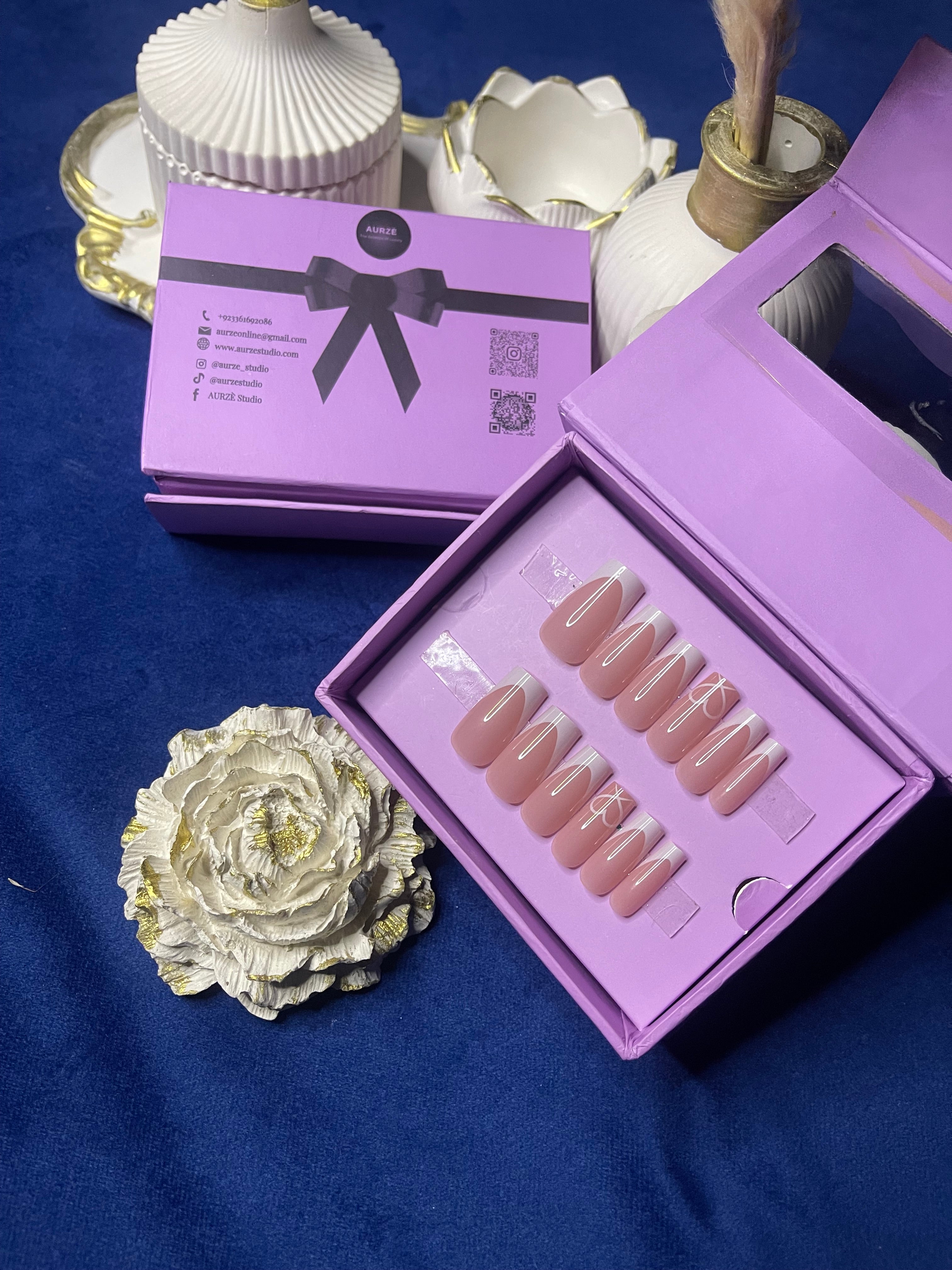 Modern White French- Square Press On Nails