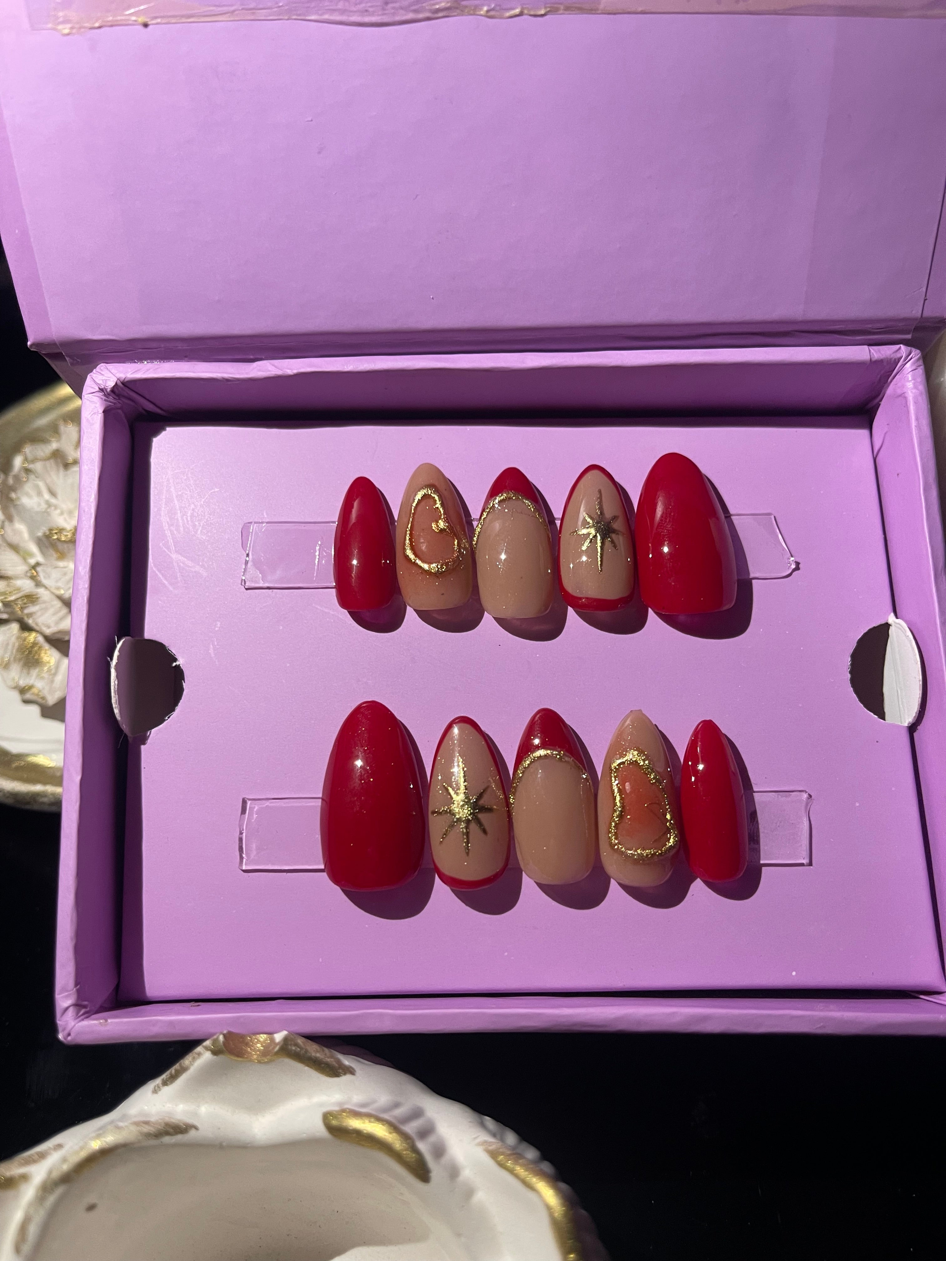 Red Bridal Glam - Almond Press Ons