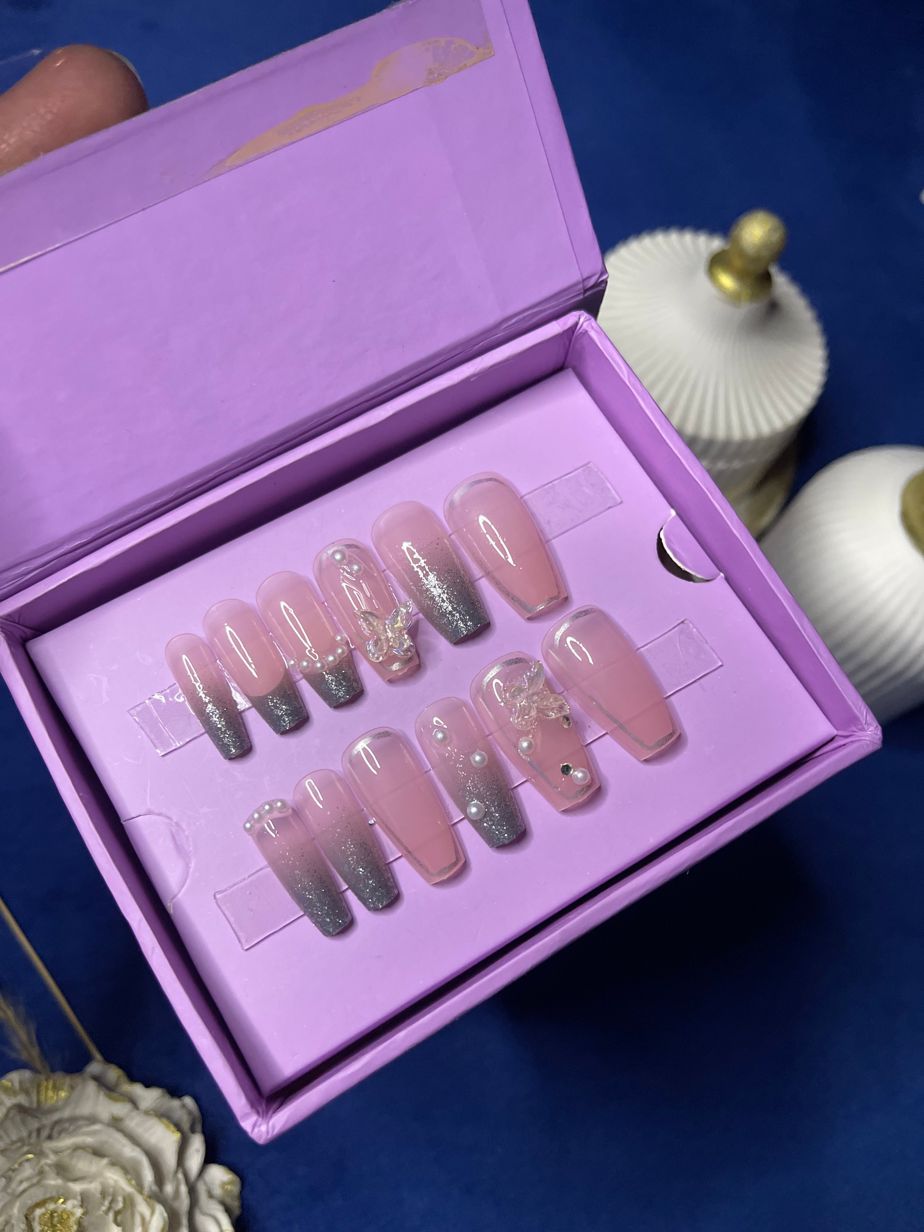 Silver French Chrome- Coffin Press Ons