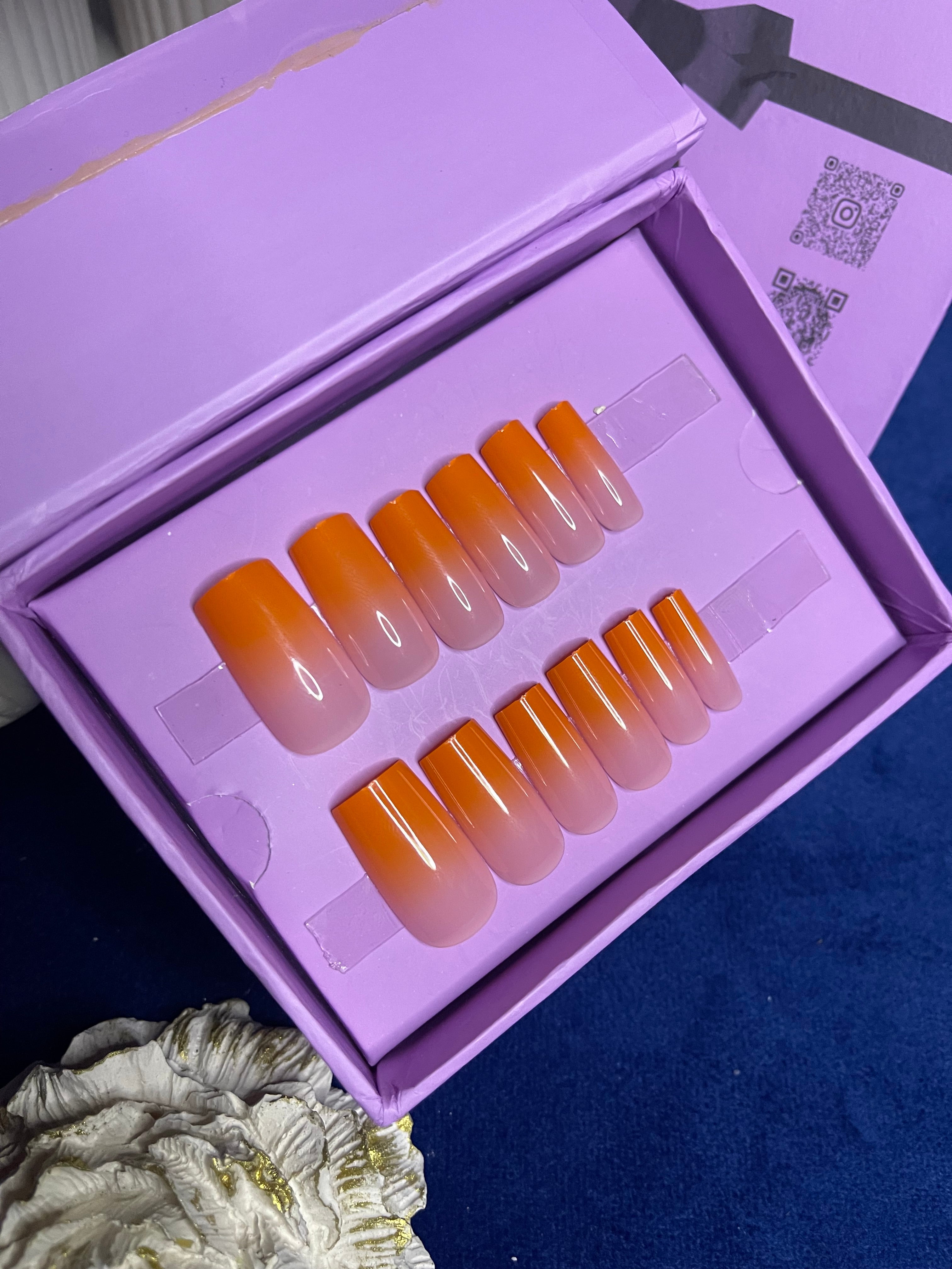 Orange Ombre Mayon Inspo - Square Press Ons