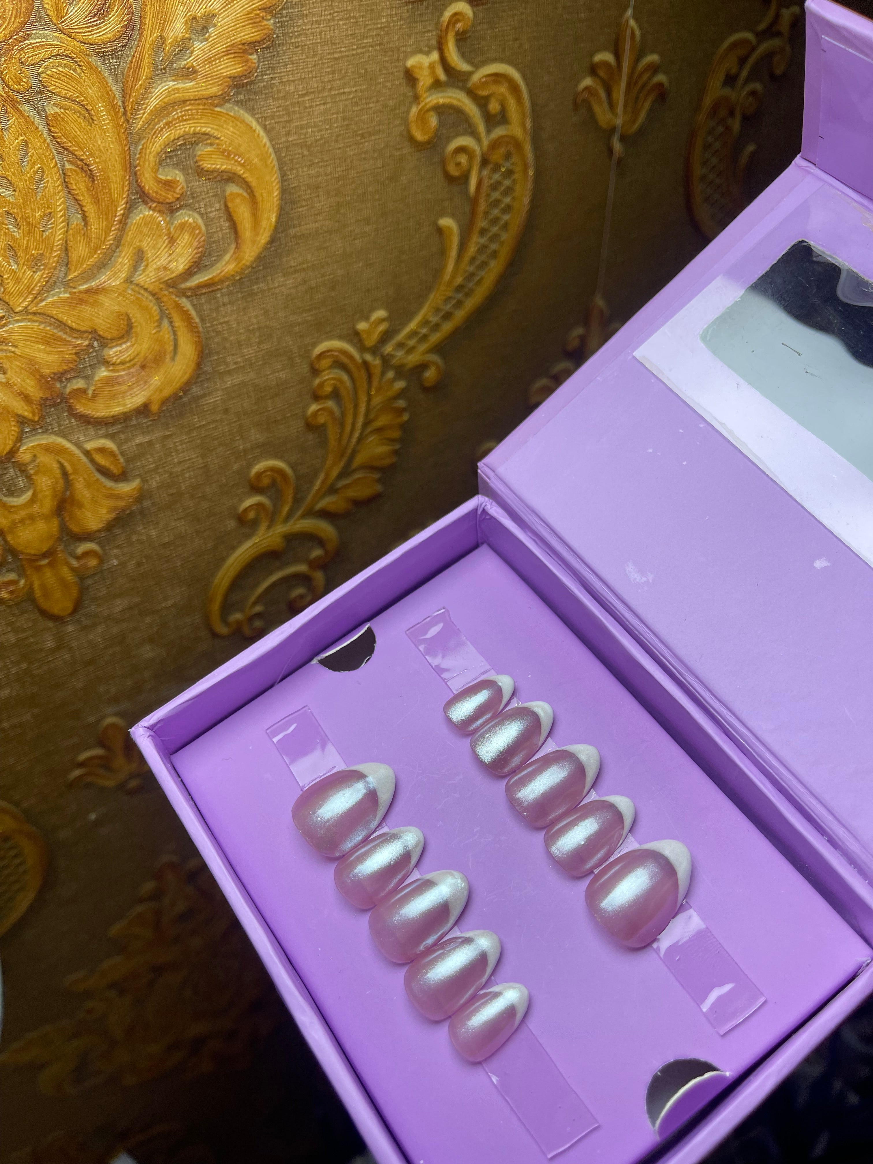 Mirror Glaze French - Short Almond Press On Nails