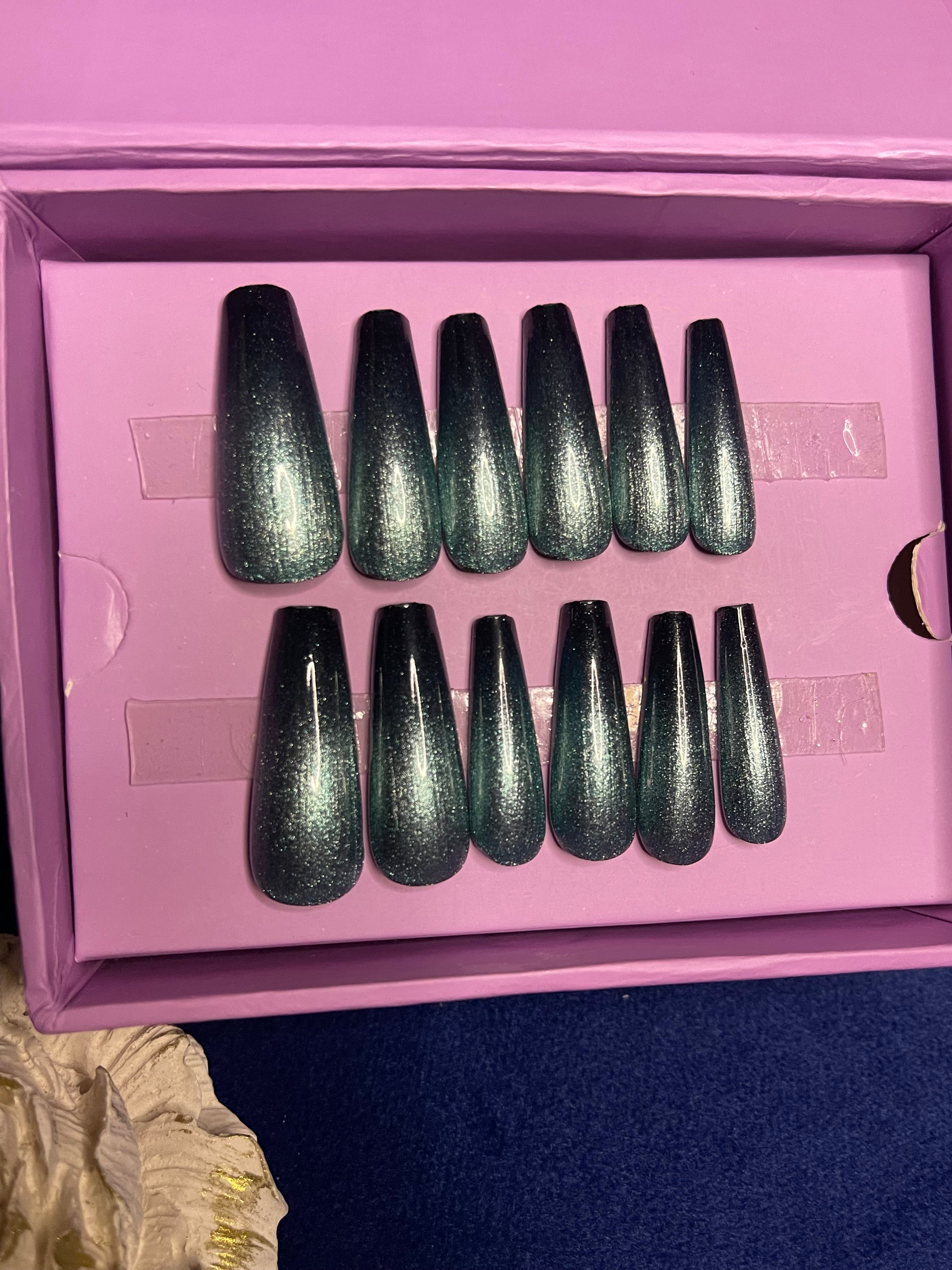 Shine like Pistachio Ombre - Coffin Extra Long Press Ons