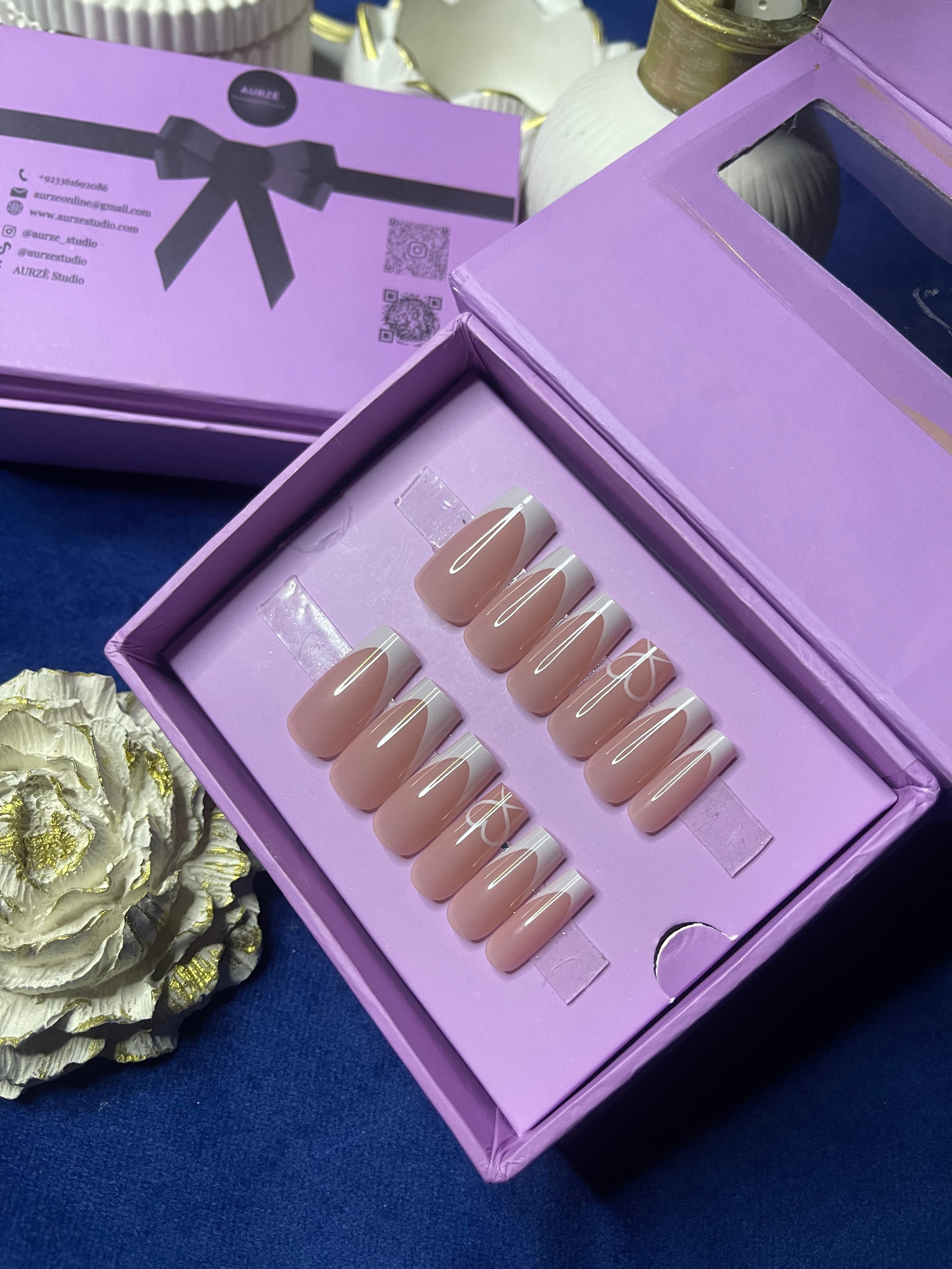 Modern White French- Square Press On Nails