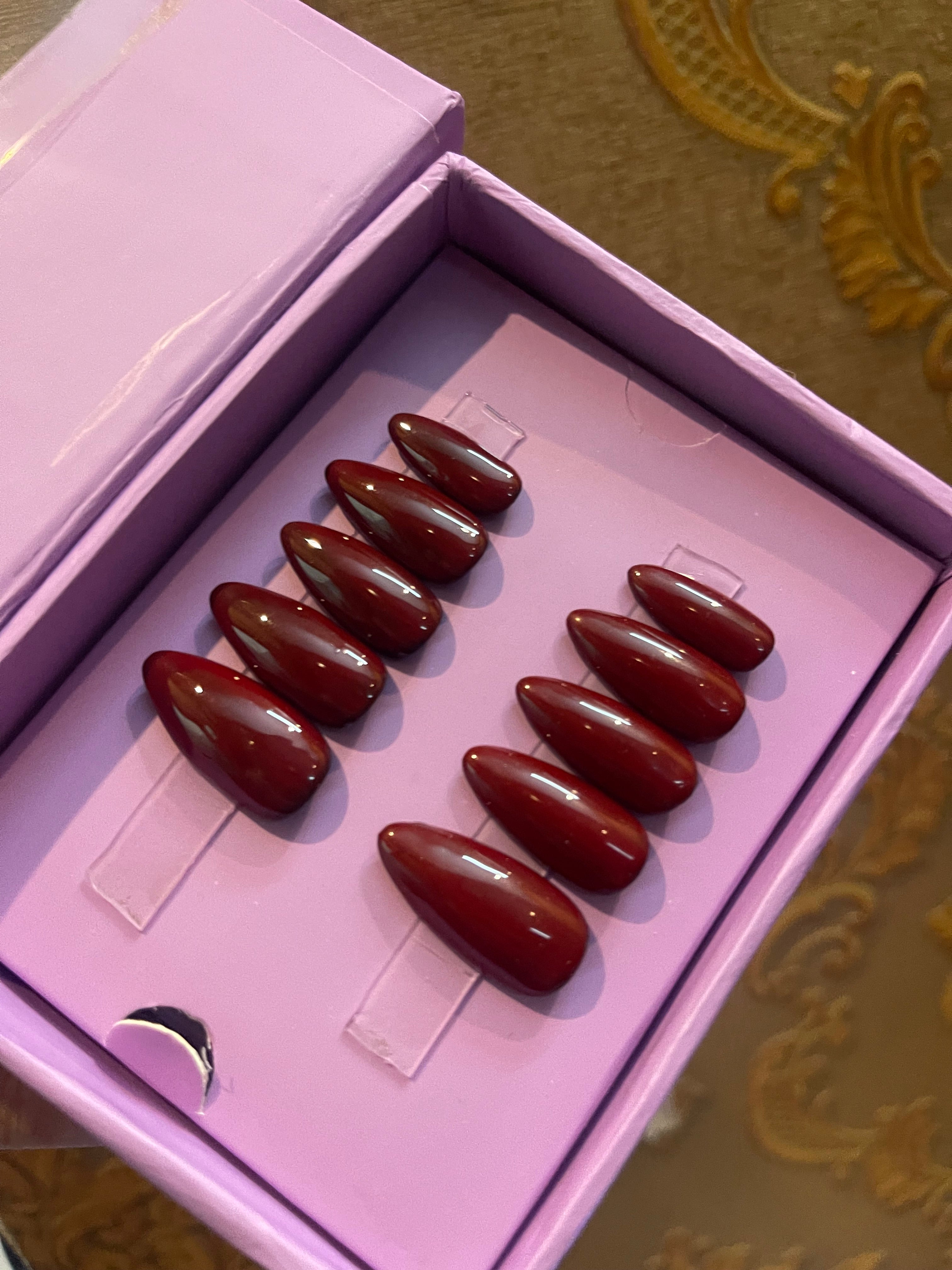 Cherry Red- Almond Press Ons