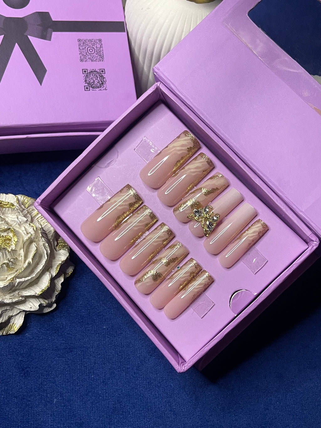 Butterfly Gold- Square Long Press on Nails