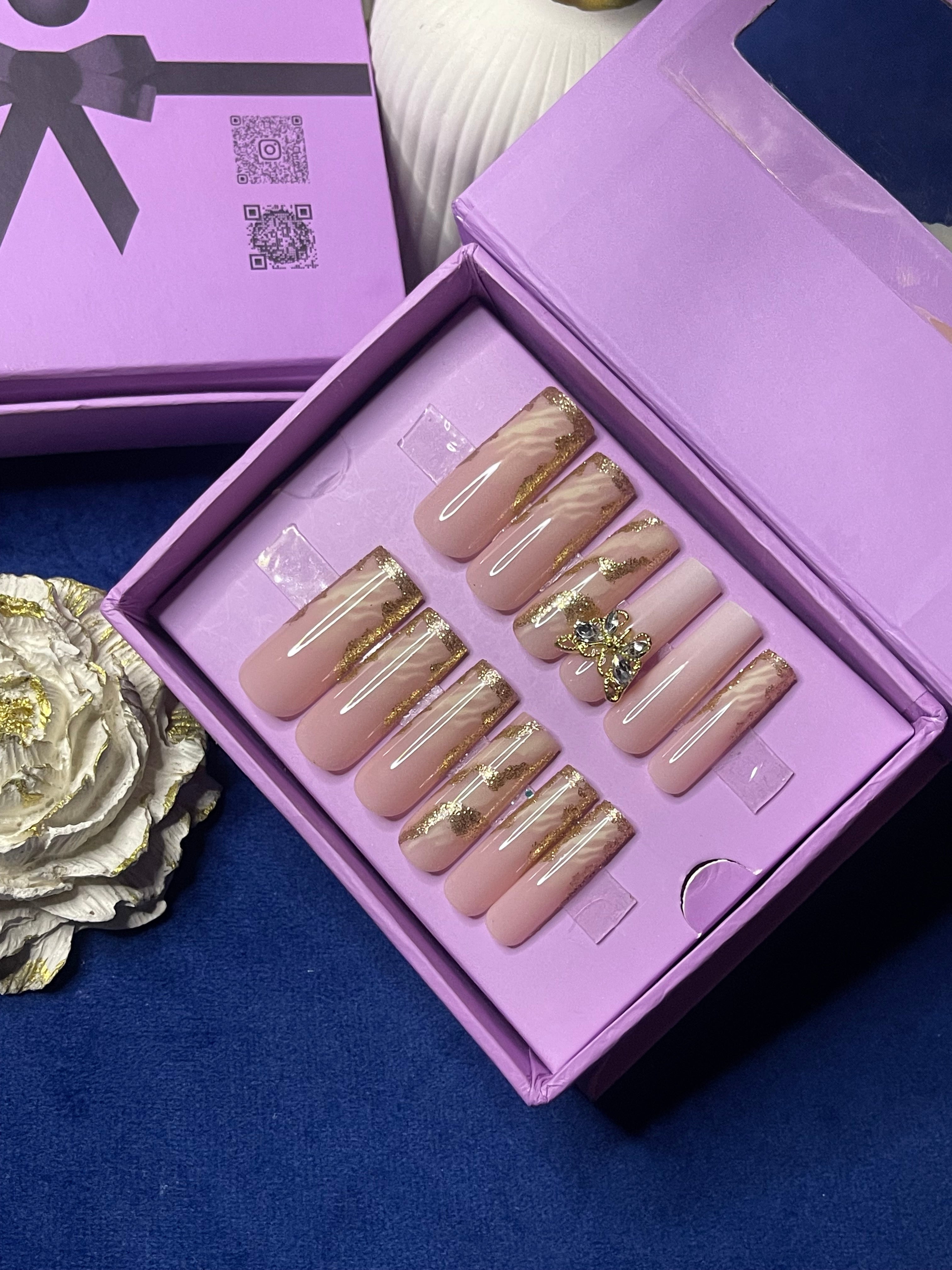 Butterfly Gold- Square Long Press on Nails