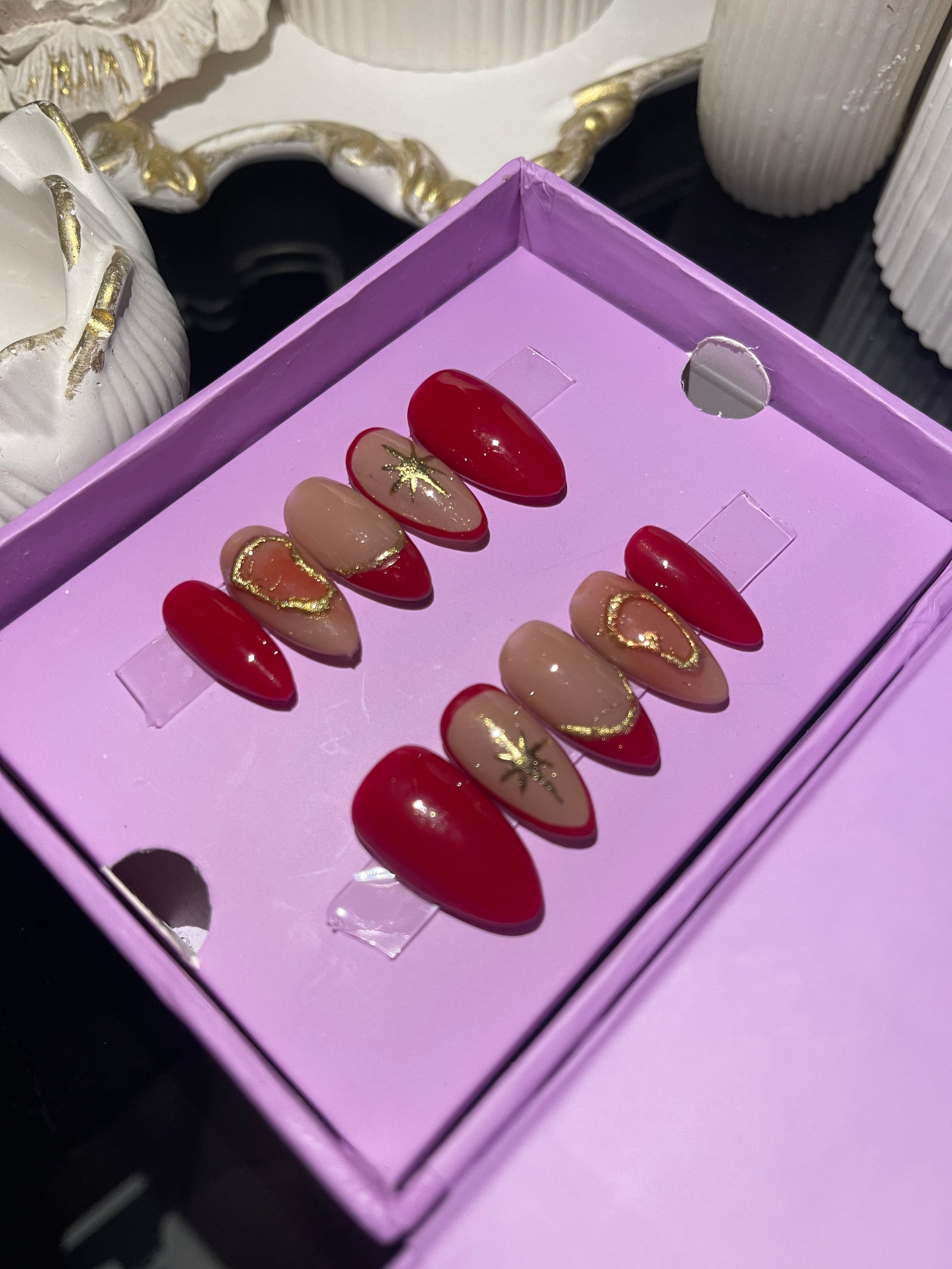 Red Bridal Glam - Almond Press Ons