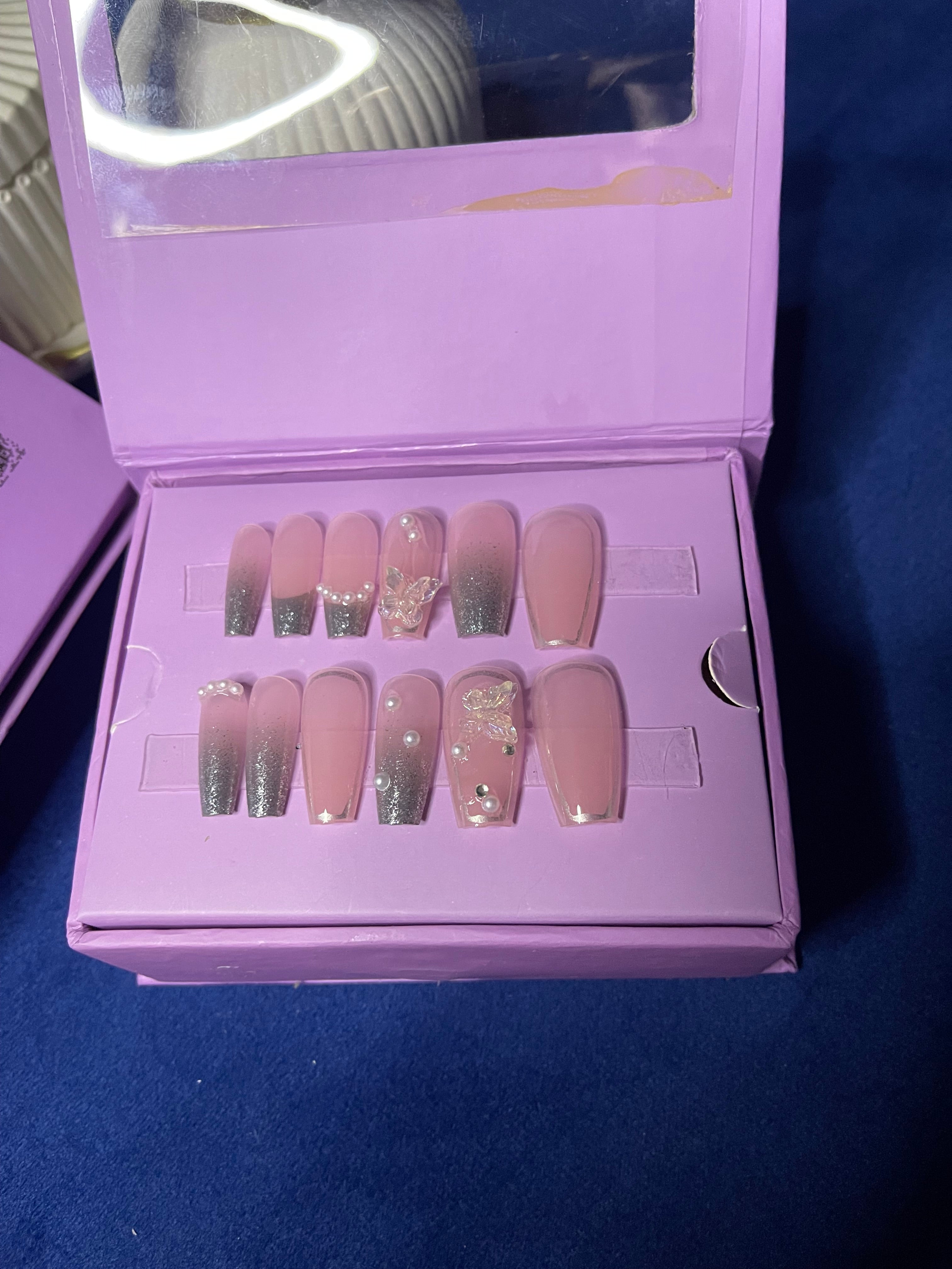 Silver French Chrome- Coffin Press Ons