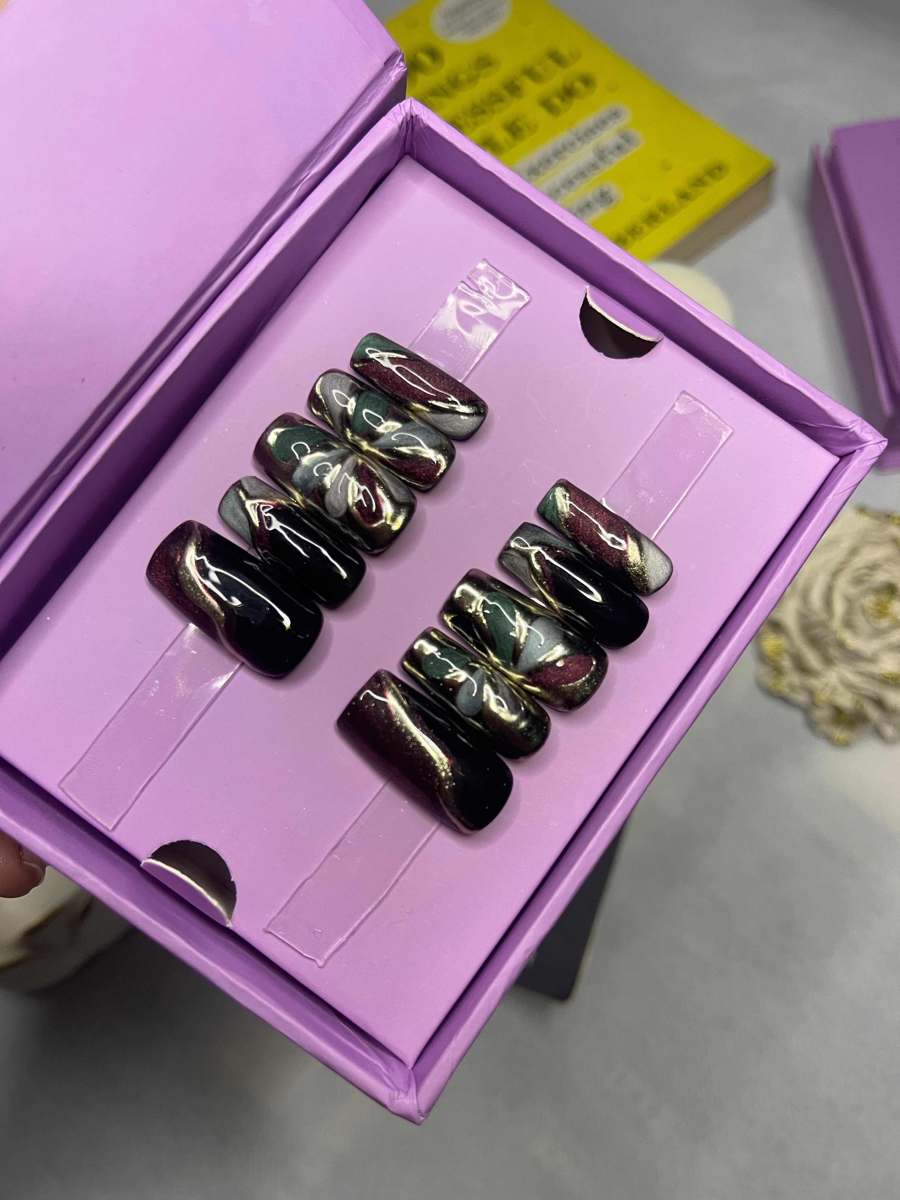 Multi floral Cat Eye - Square Press On Nails