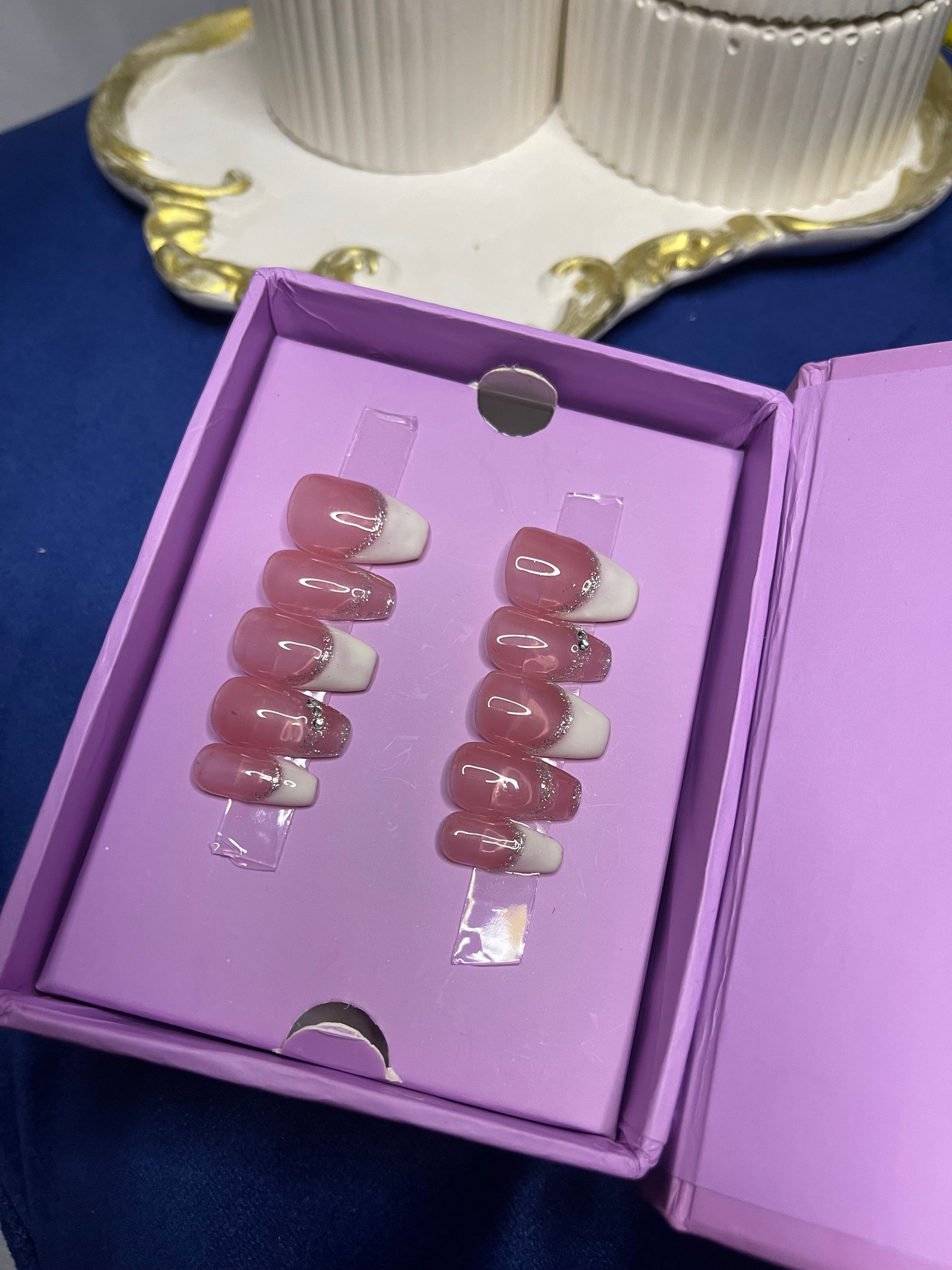 Realistic White Luxury French - Coffin Press On Nails