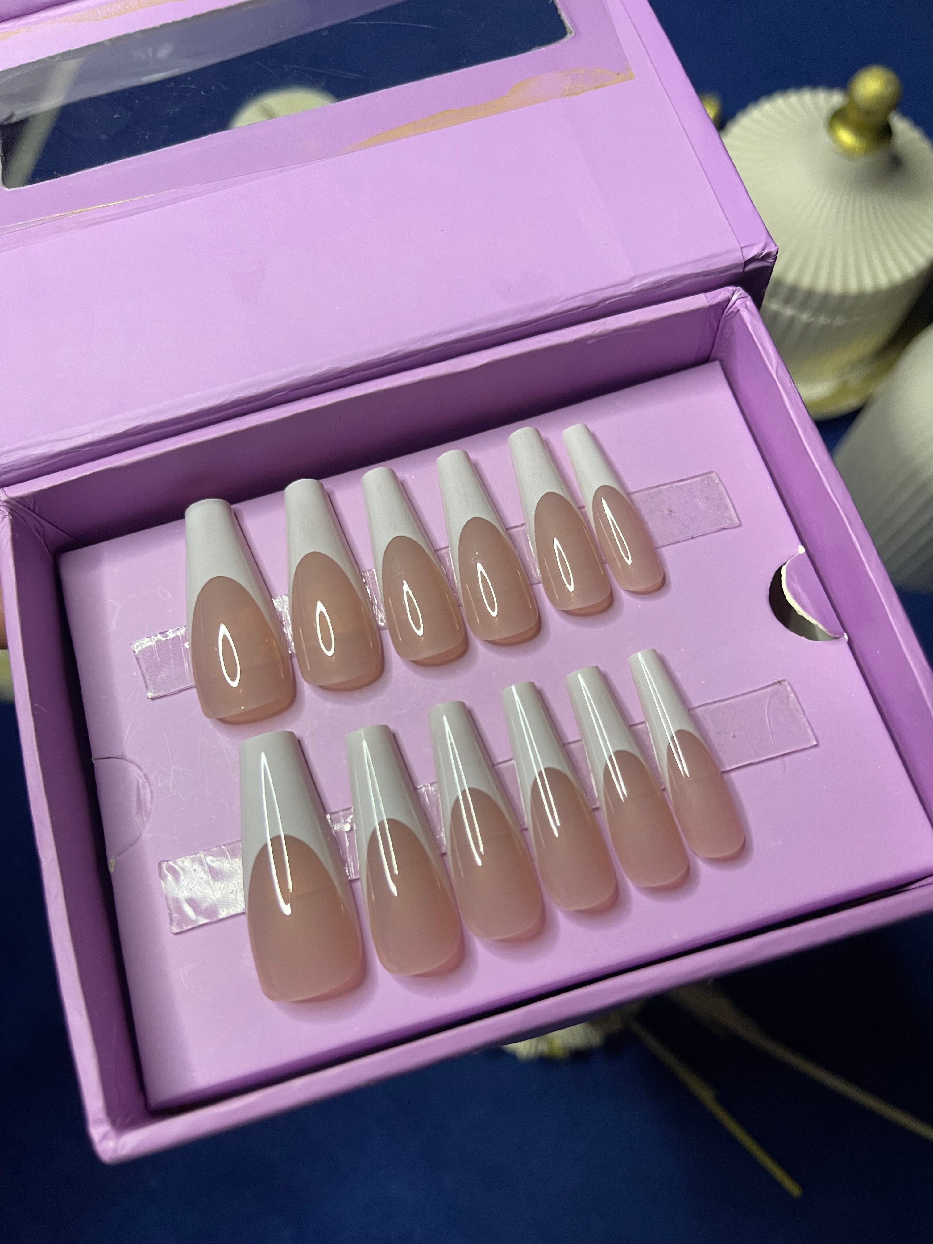 White U French- Coffin Long Press Ons