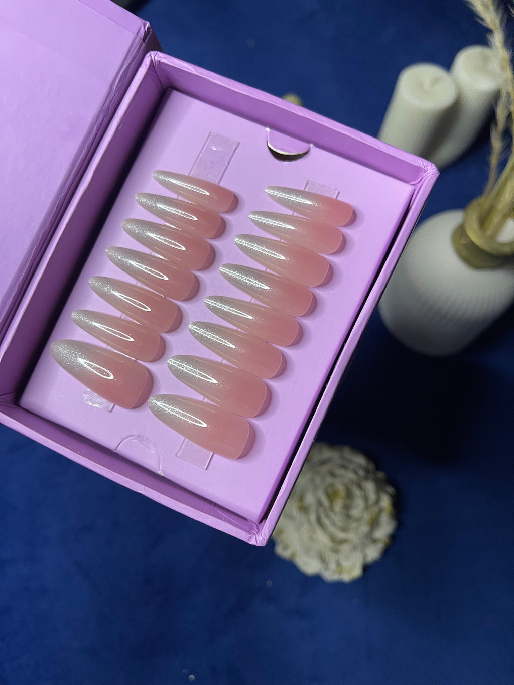 Shimmery White Ombre- Extra Long Almond Press Ons