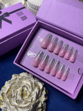 Baby pink glitter glam- Long Coffin Press On Nails