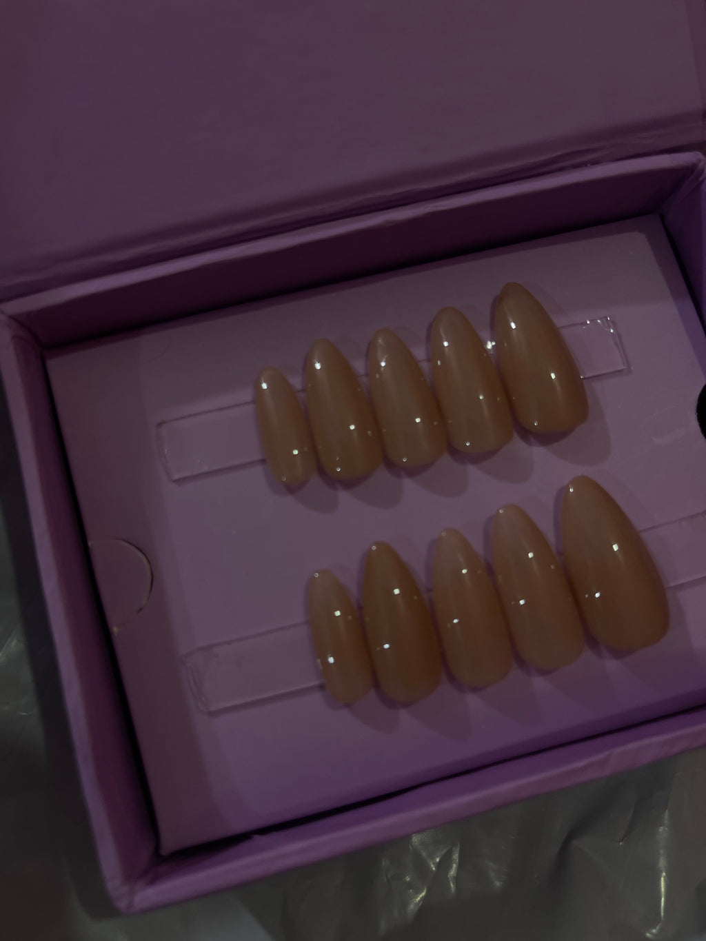 Glossy Plain Nude - Almond Long Nails