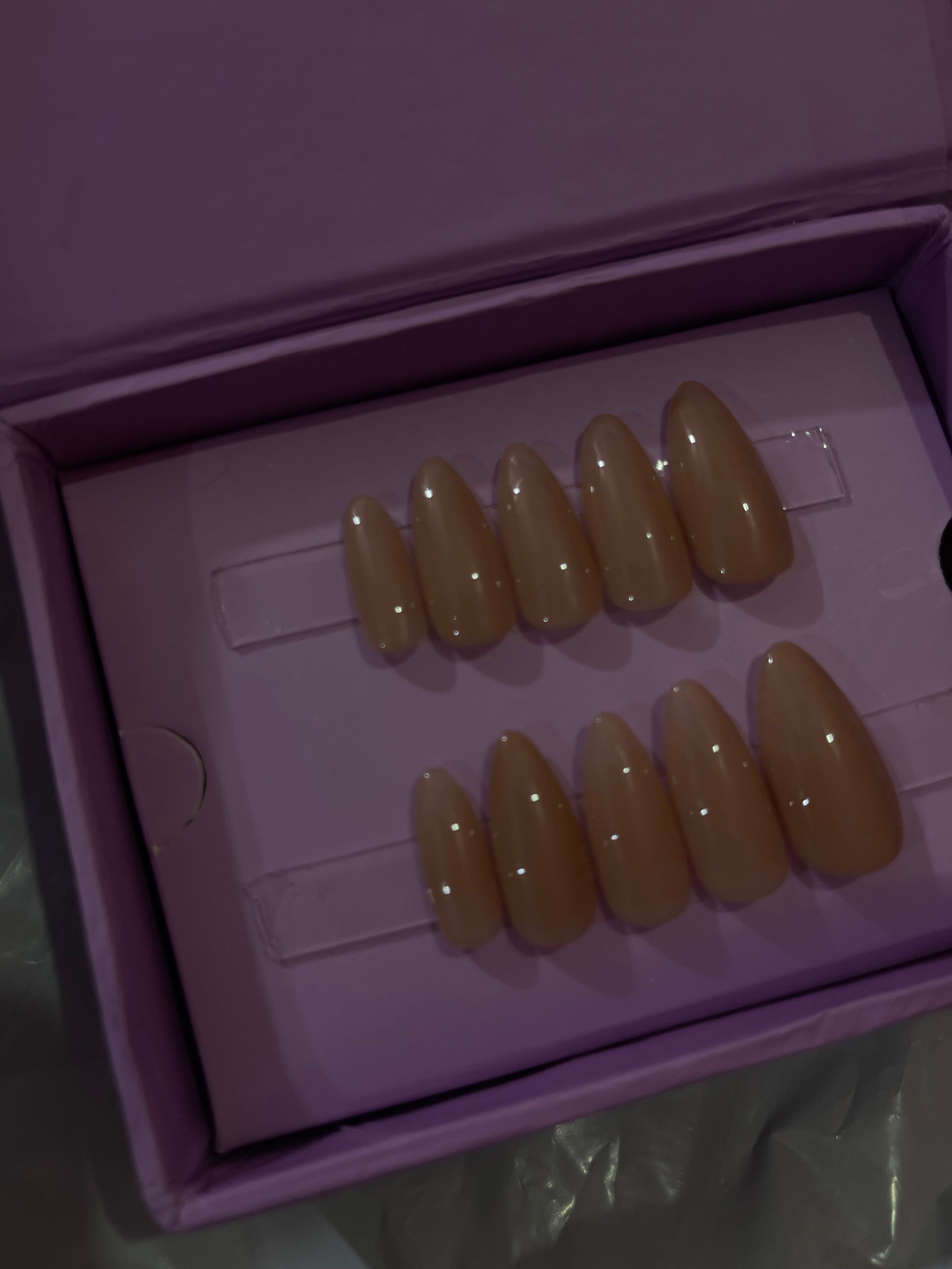 Glossy Plain Nude - Almond Long Nails