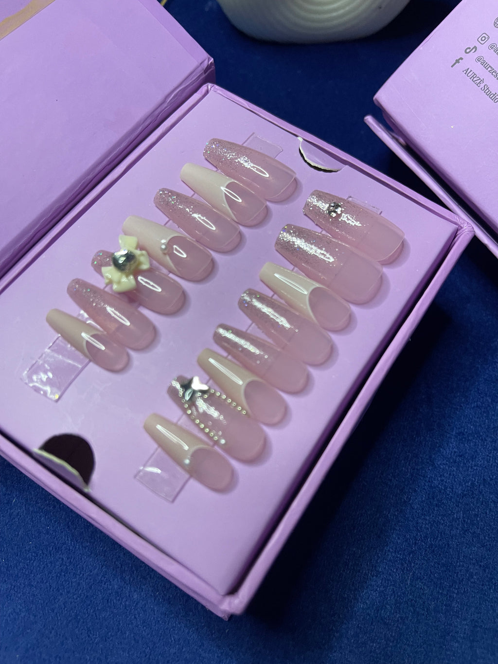 White U French Bow - Medium Coffin Press Ons