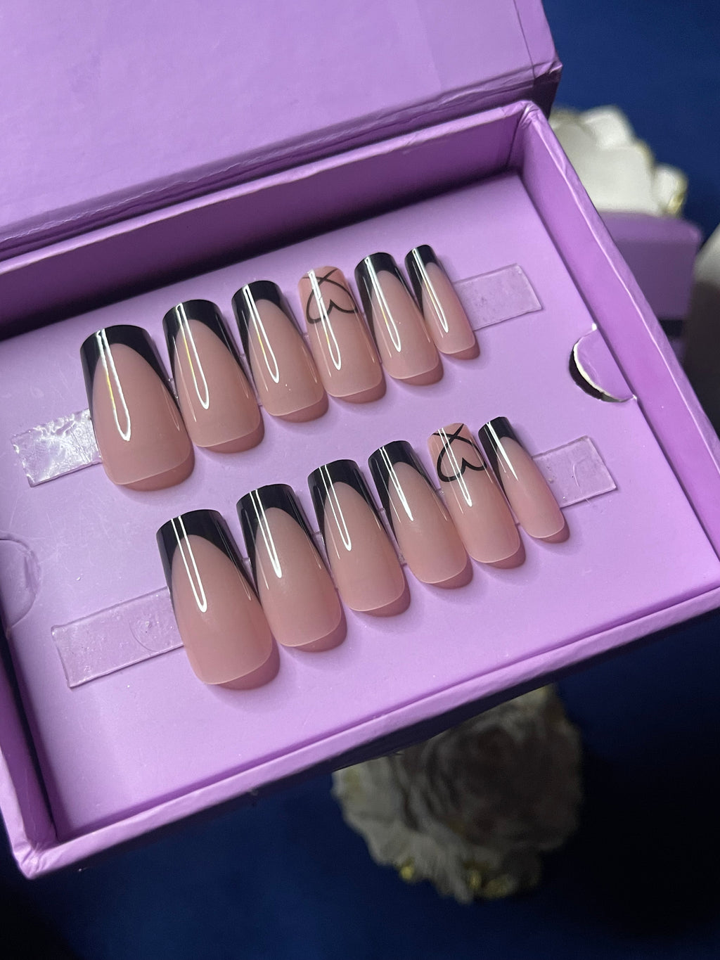 Modern Black French- Square Press On Nails