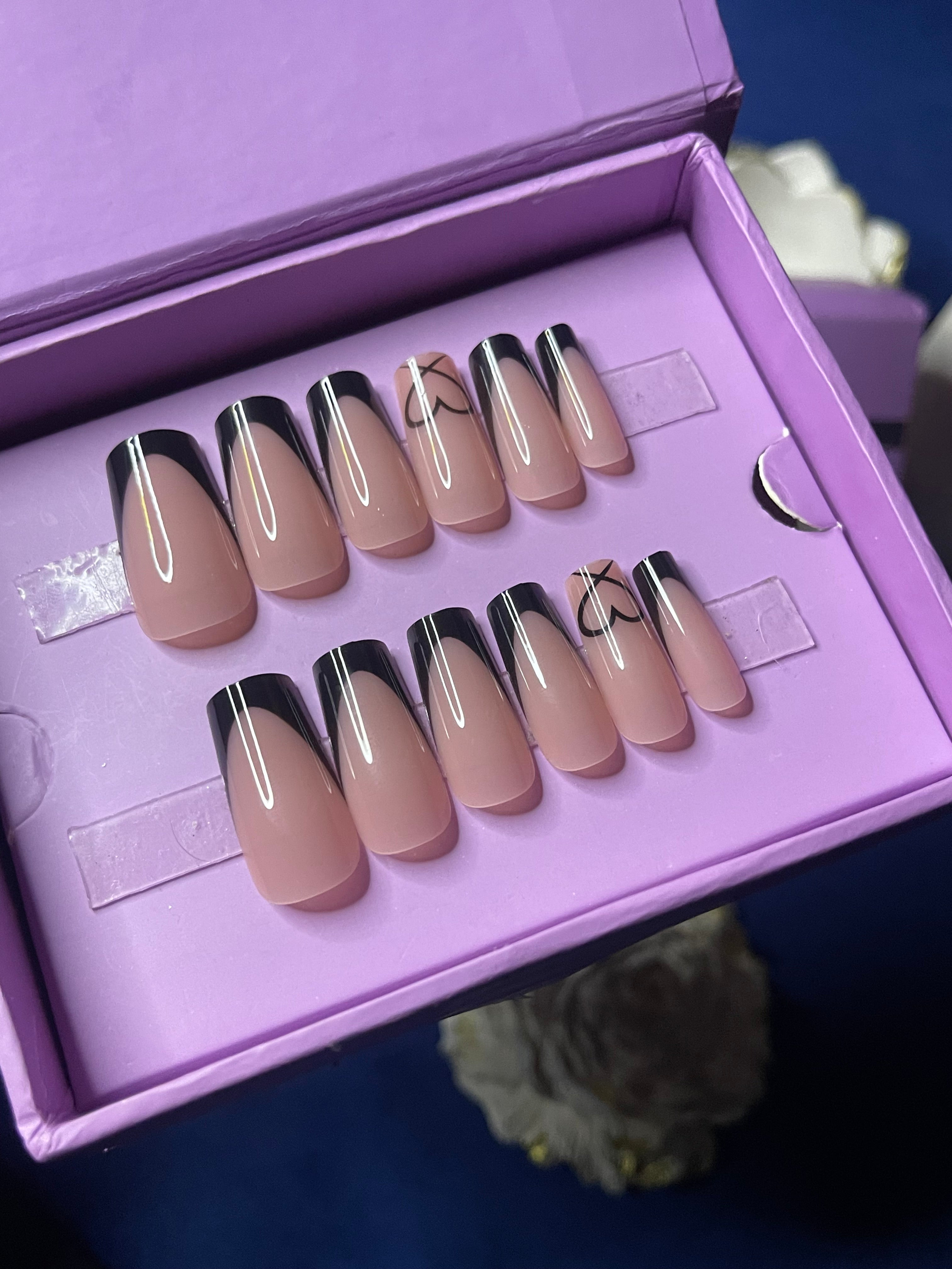 Modern Black French- Square Press On Nails