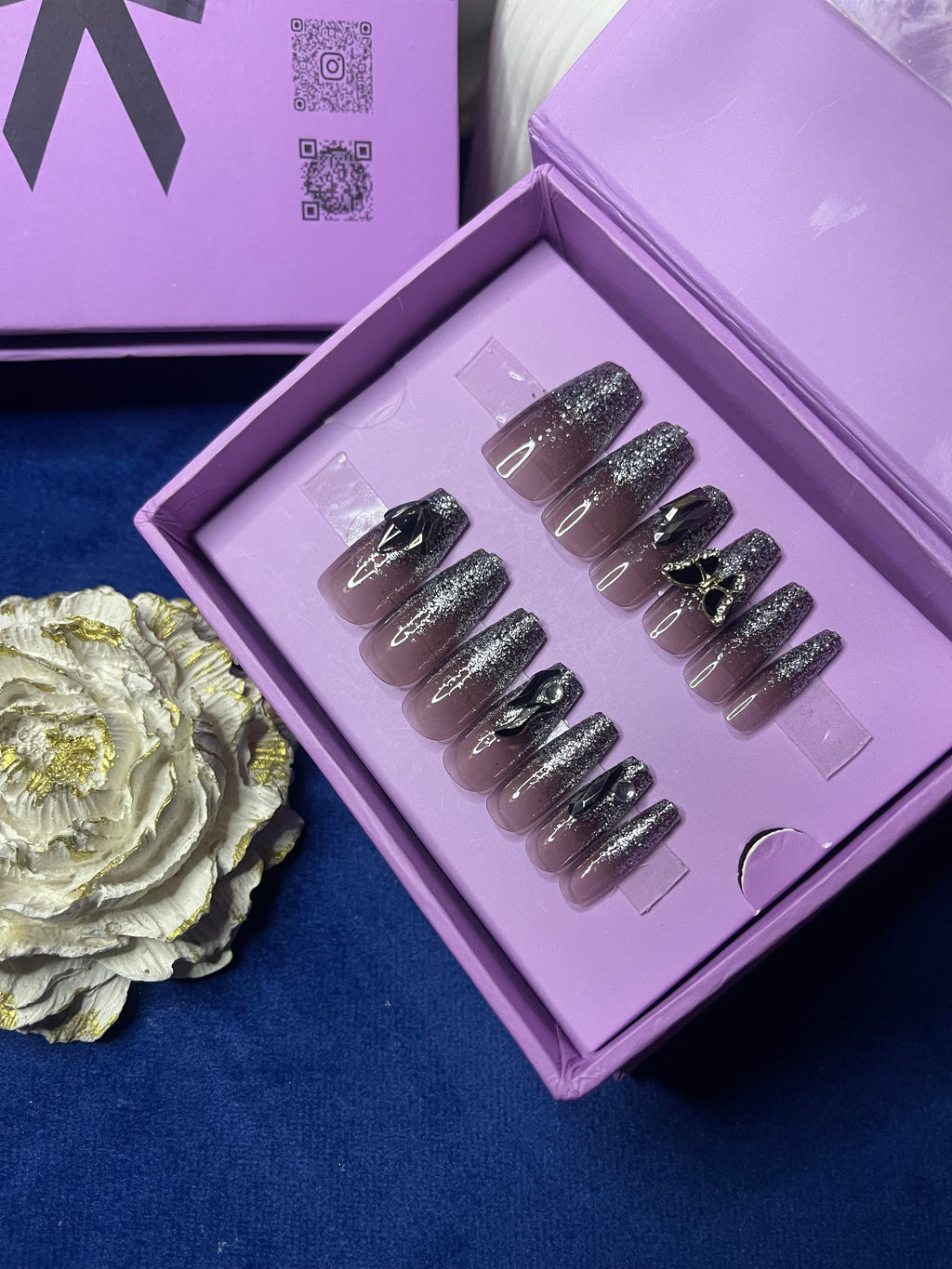 Sparkle Black Butterfly- Coffin Press on Nails