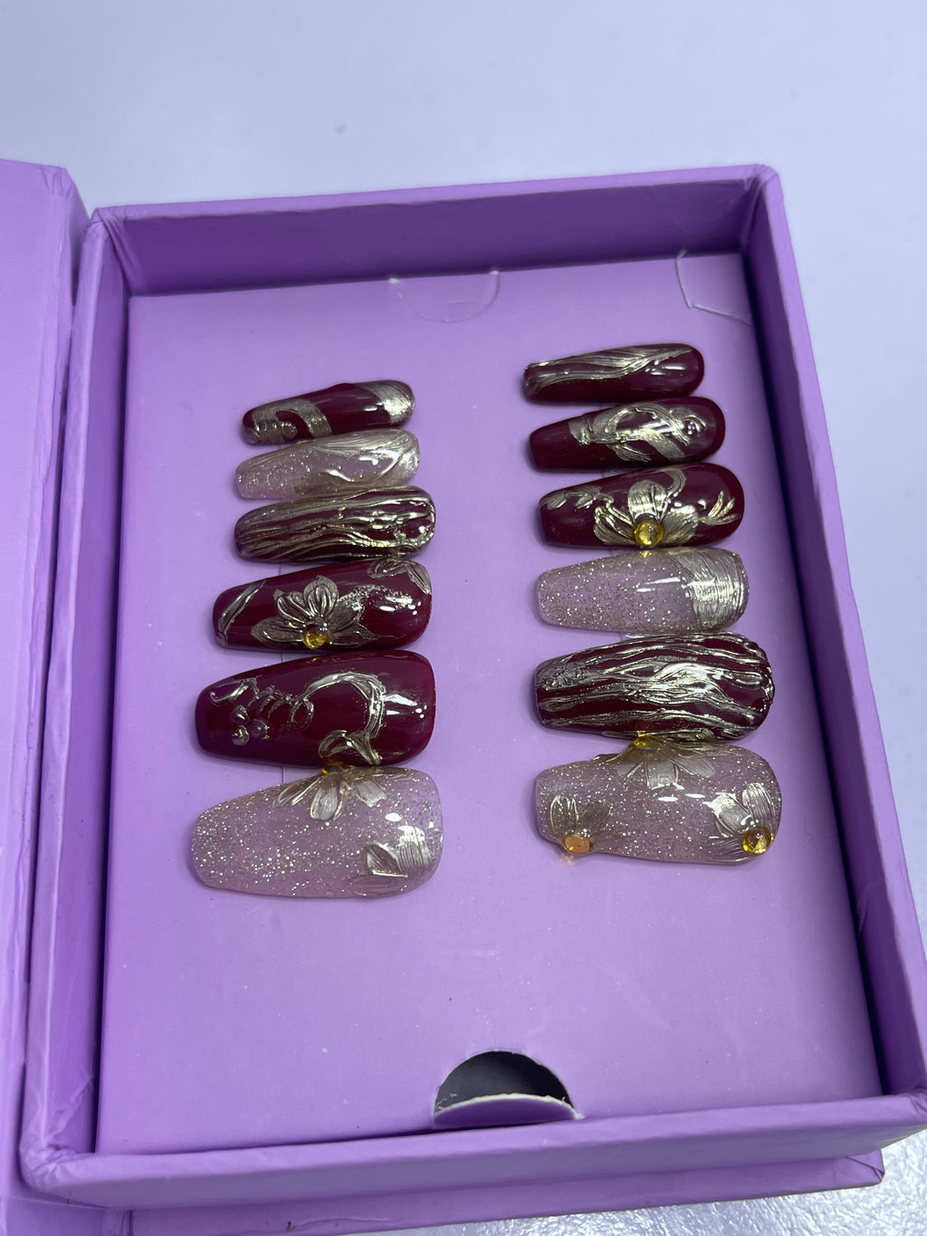 Bridal Red Luxury Nails - Coffin Press On Nails