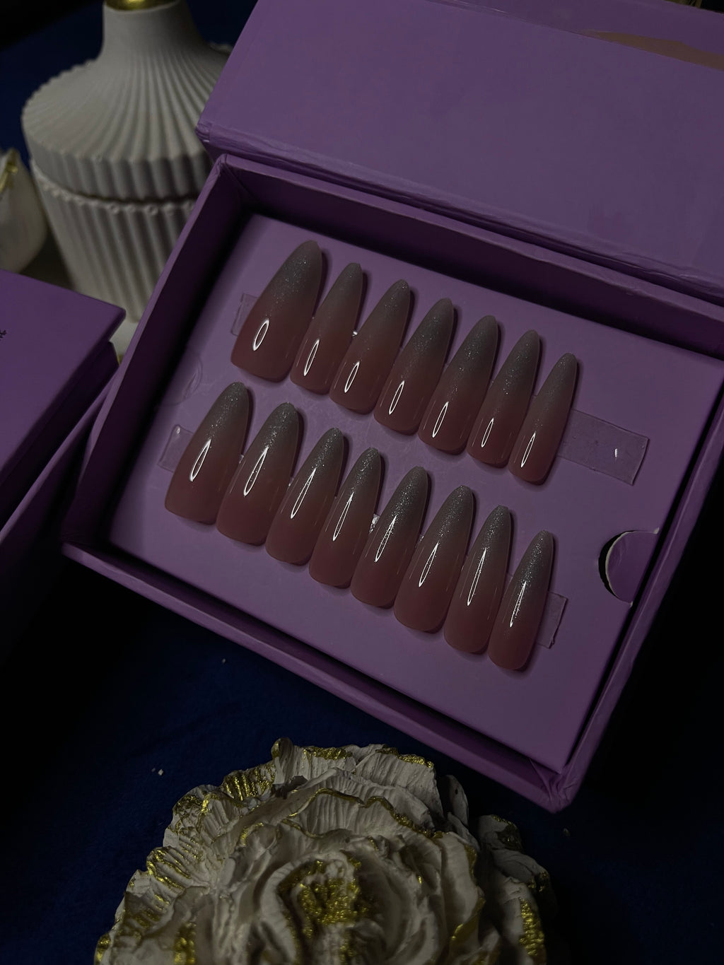 Shimmery White Ombre- Extra Long Almond Press Ons