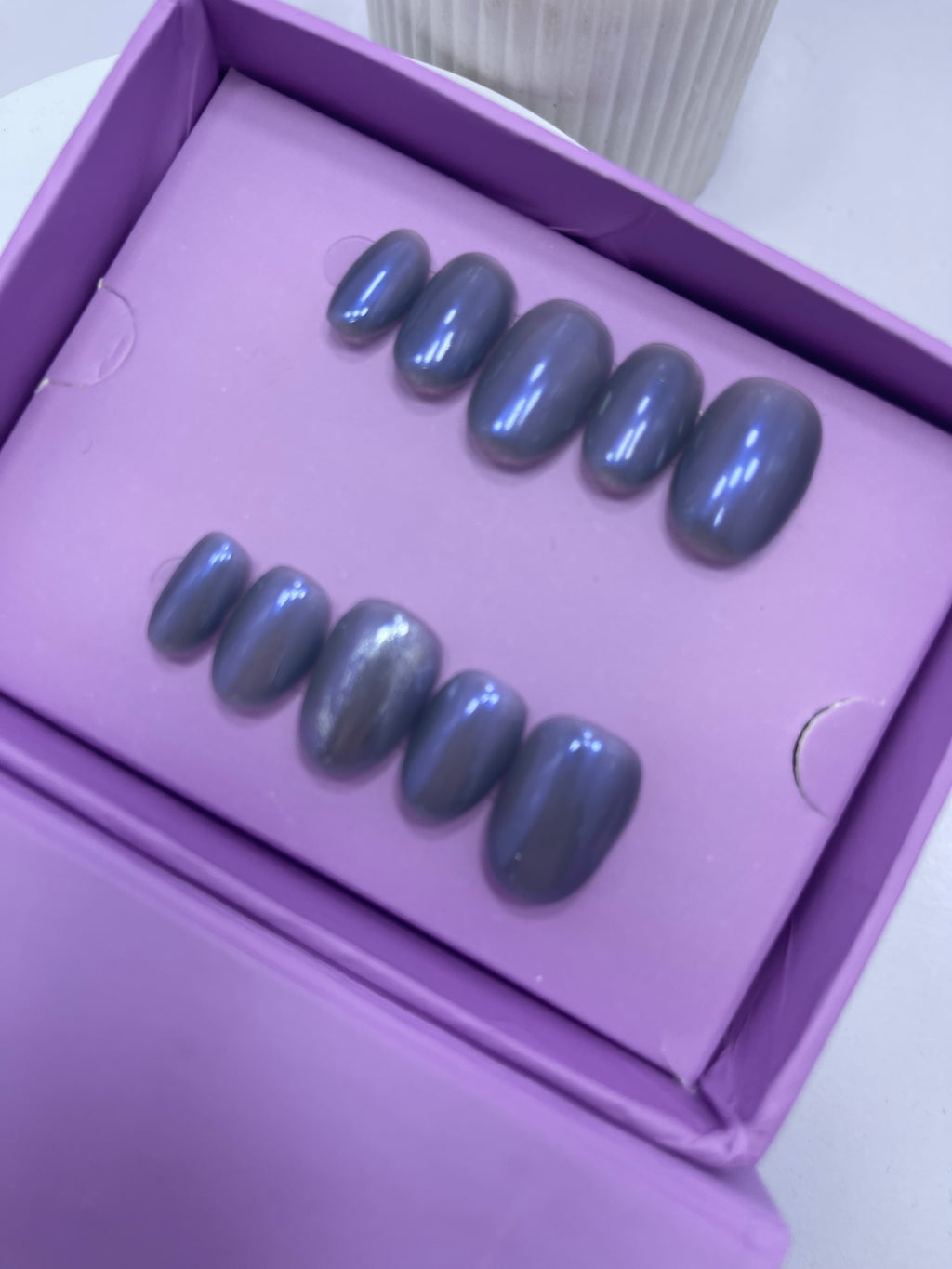 Mirror Grey - Short Oval Press On Nails