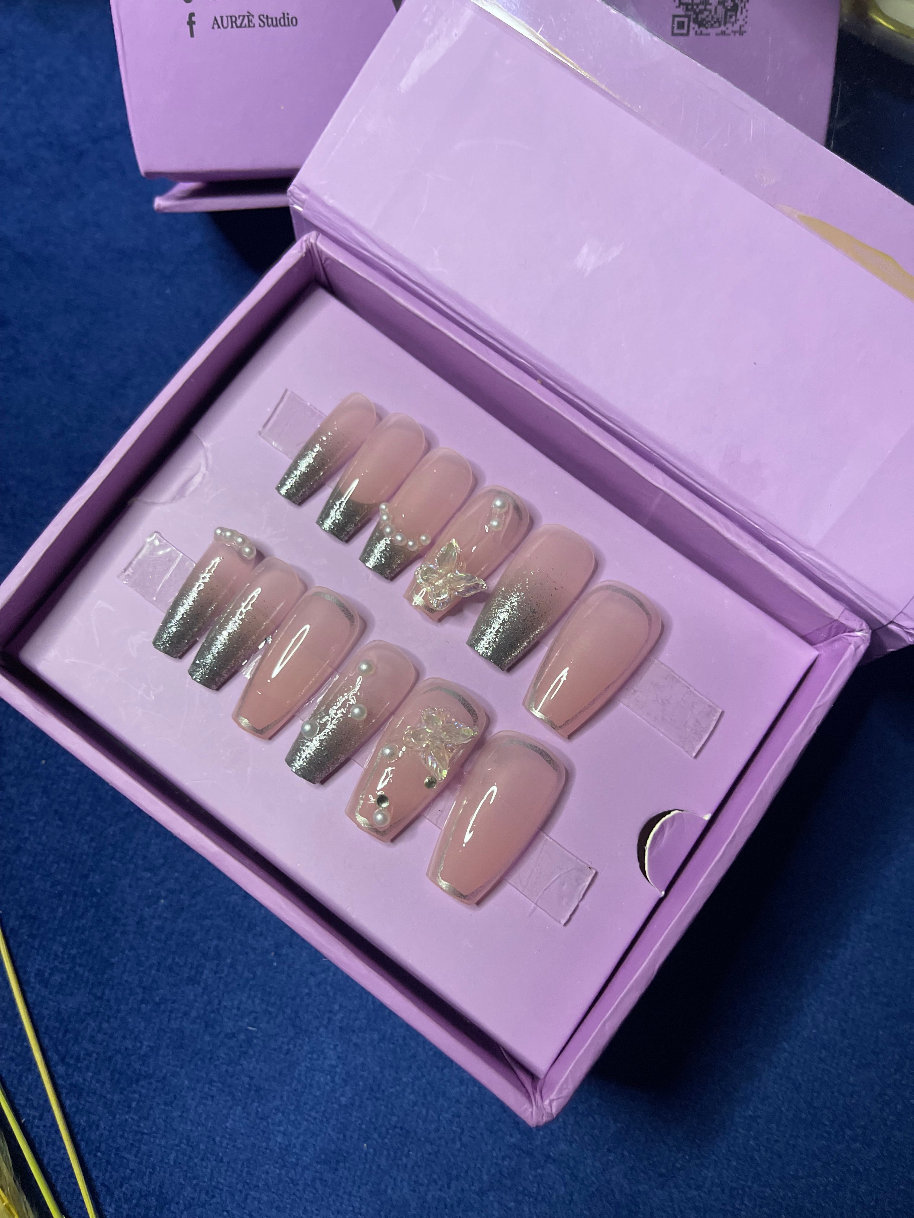 Silver French Chrome- Coffin Press Ons