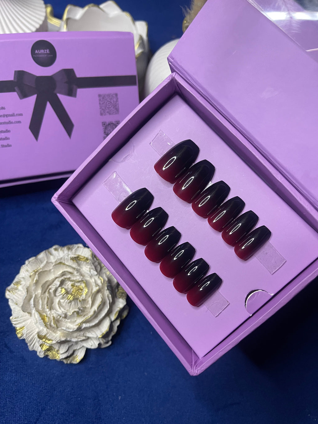 Red & Black Ombre- Coffin Press on Nails