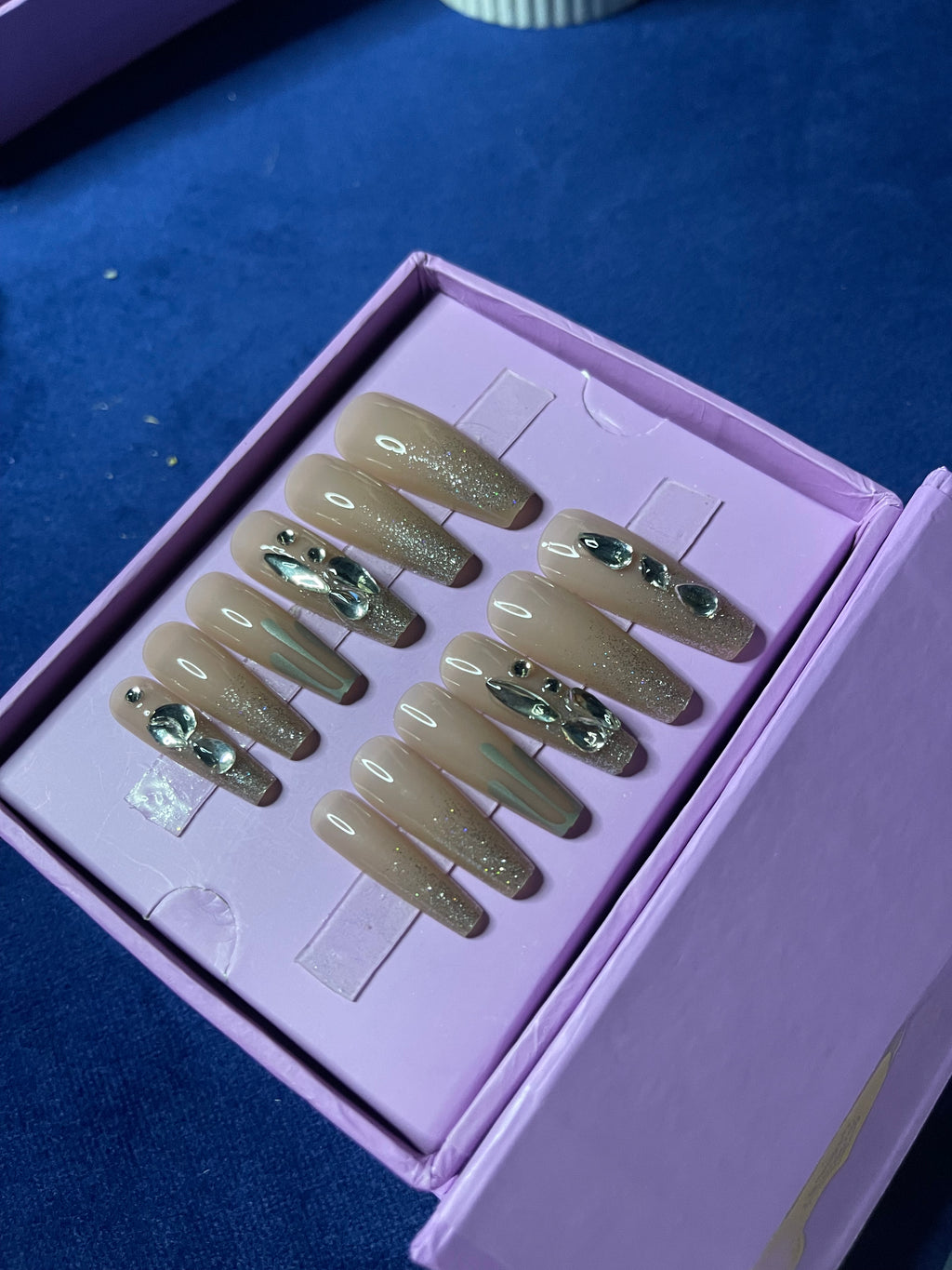 Silver Stones on Nude- Coffin Press Ons