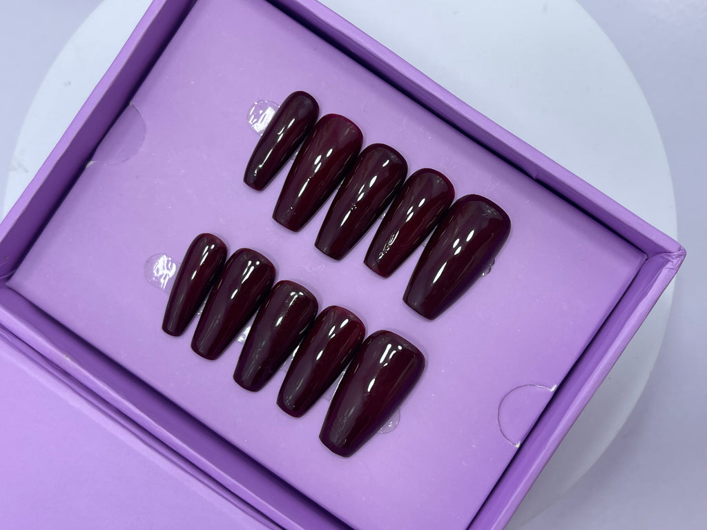 Maroon Shine - Coffin Press On Nails