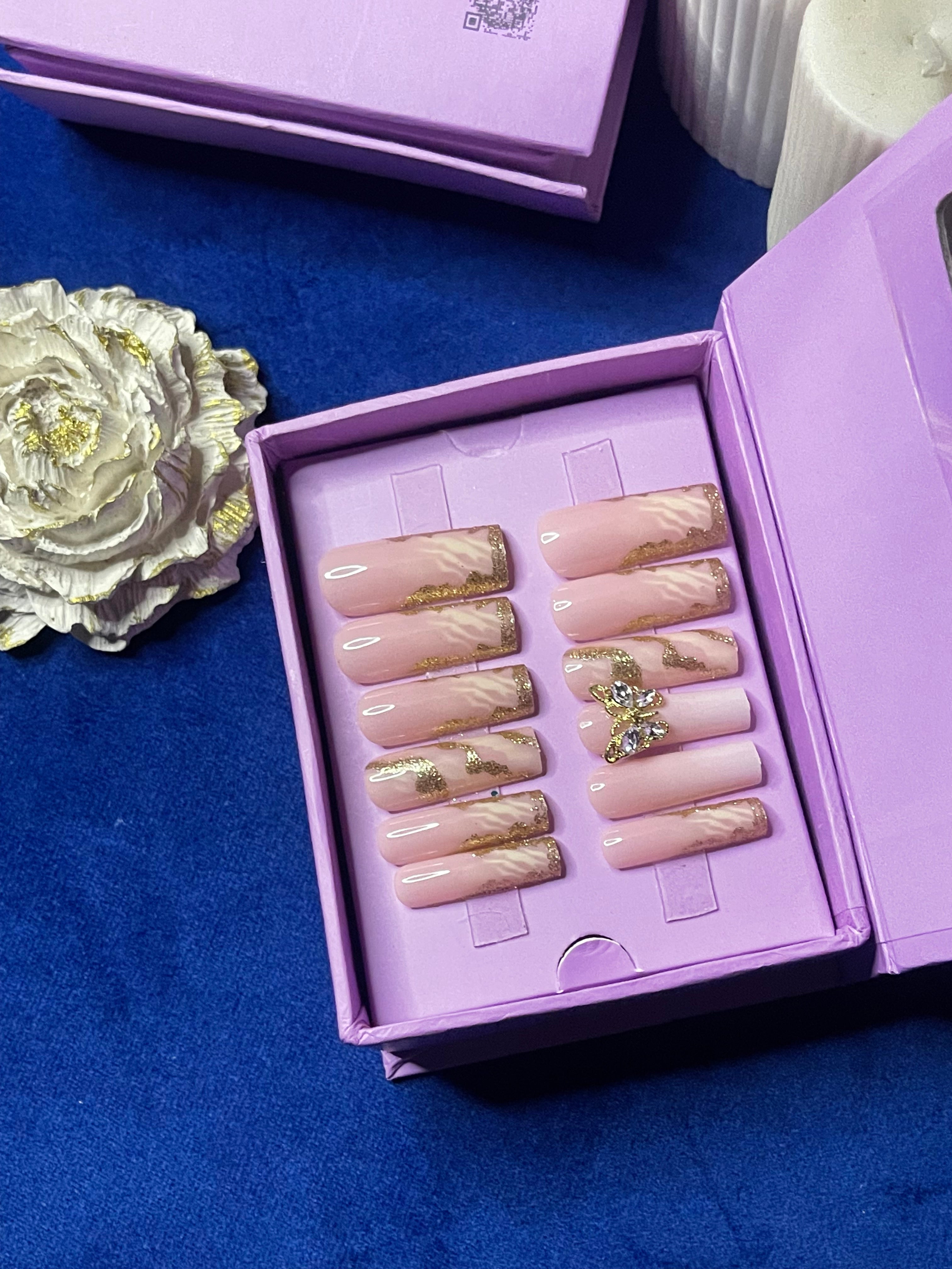 Butterfly Gold- Square Long Press on Nails